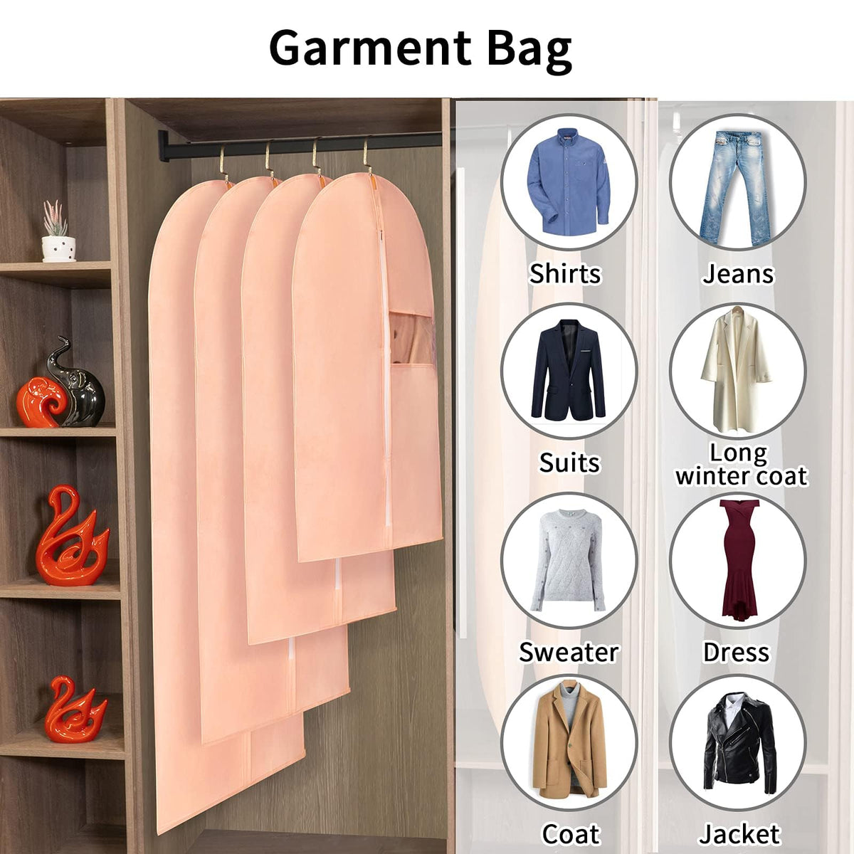 Kastwave Hanging Clothes Bag, Garment Bags Suit Bags, Dust Cover Breathable Dress Bag For Storage Plastic Gowns Long With Zipper Closet