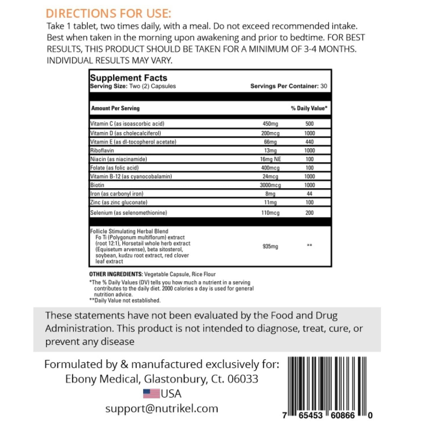 Ebony Medical Hair Regrowth Supplement for Women – Traction Alopecia & Thinning Hair Support – Follicle Repair, Stronger Hair Growth & Density – Keratin Boost, Natural Hair Vitamins – 30-Day Supply - Medaid International