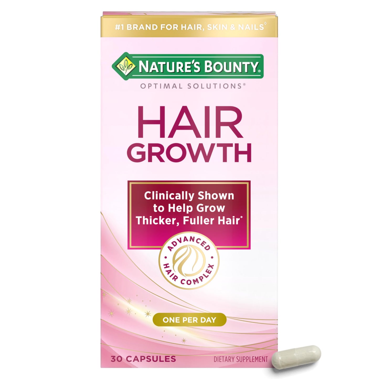 Nature's Bounty Optimal Solutions Hair Growth Supplement with Biotin, Hair Growth Vitamins with Biotin Silicon & Arginine, 1 Per Day, 30 Capsules, One Month Supply - Medaid International