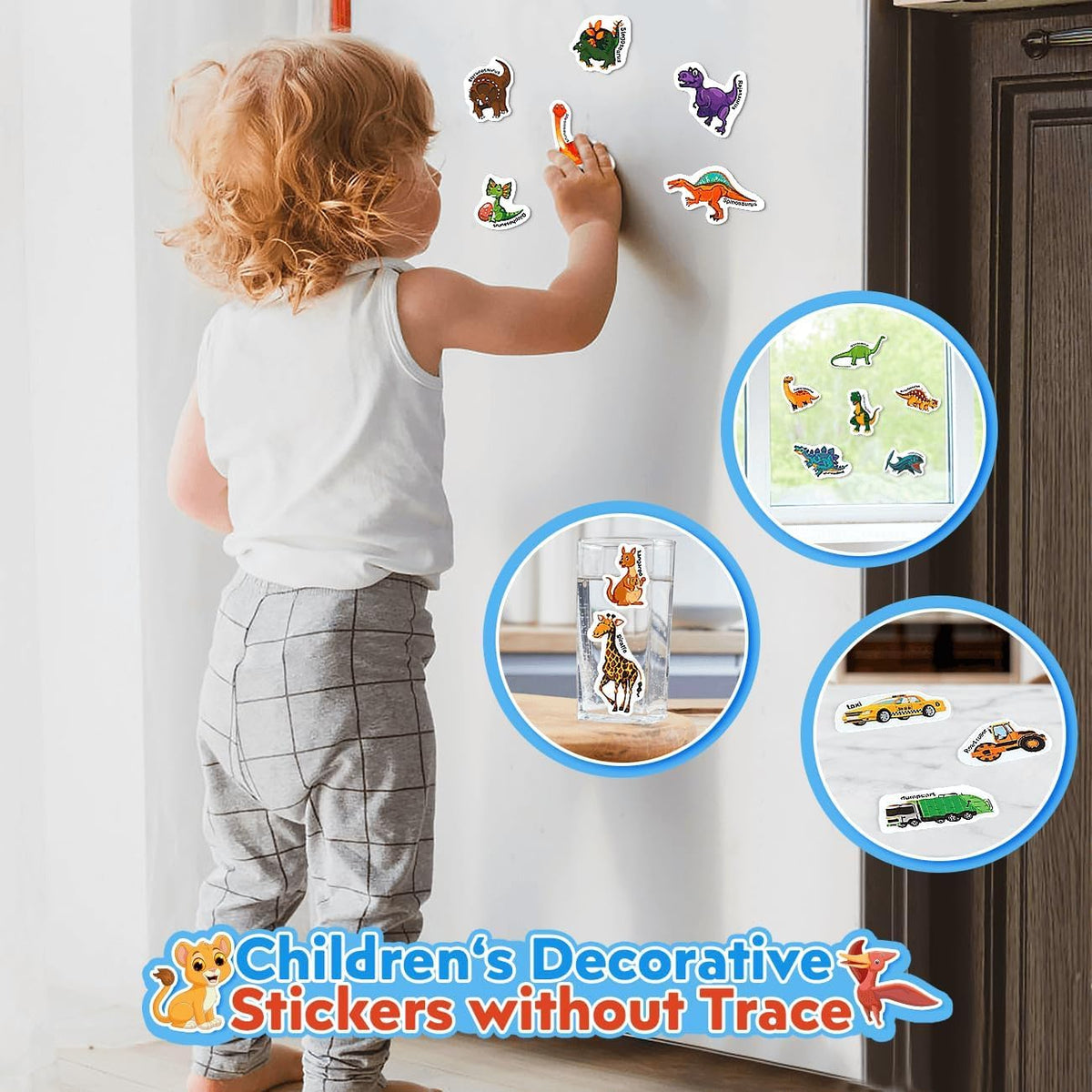 KASTWAVE 3 Set Reusable Stickers Books for Toddlers, Travel Toys Car Plane Activities - Busy Toys for 2 3 4 Year Old Boys Girls Birthday Gifts - Dinosaur+Animal+Vehicle