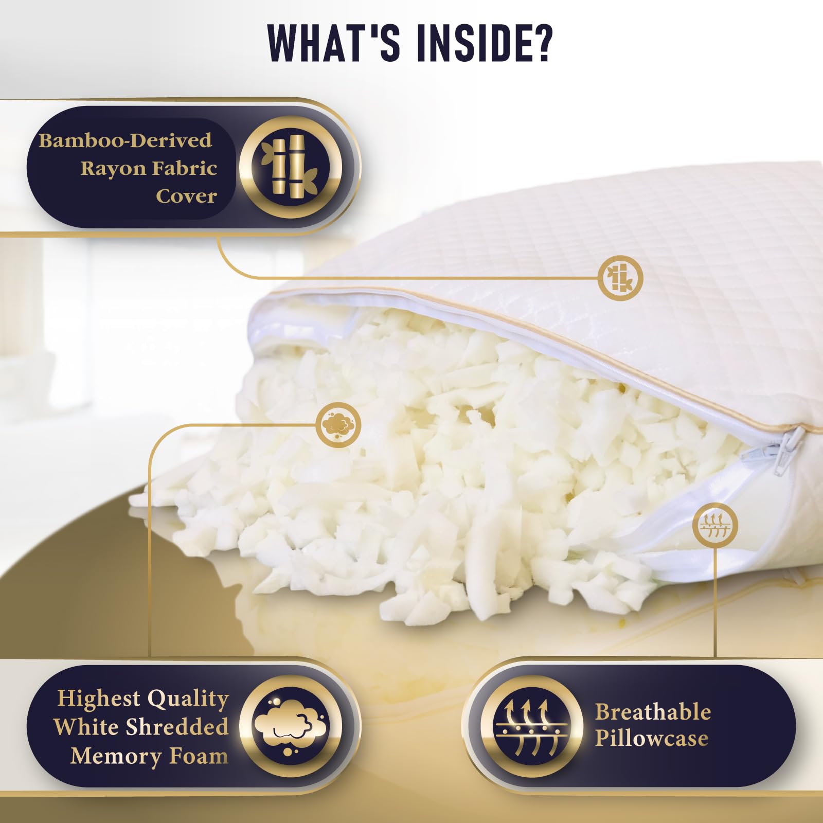 Royal Therapy 2-Pack King Size Pillows, Memory Foam Pillow - Shredded Foam, Hypoallergenic Bamboo-Derived Rayon Cover, CertiPUR-US Certified, Removable Cover, for All Sleep Positions, Neck Pain Relief - Medaid International