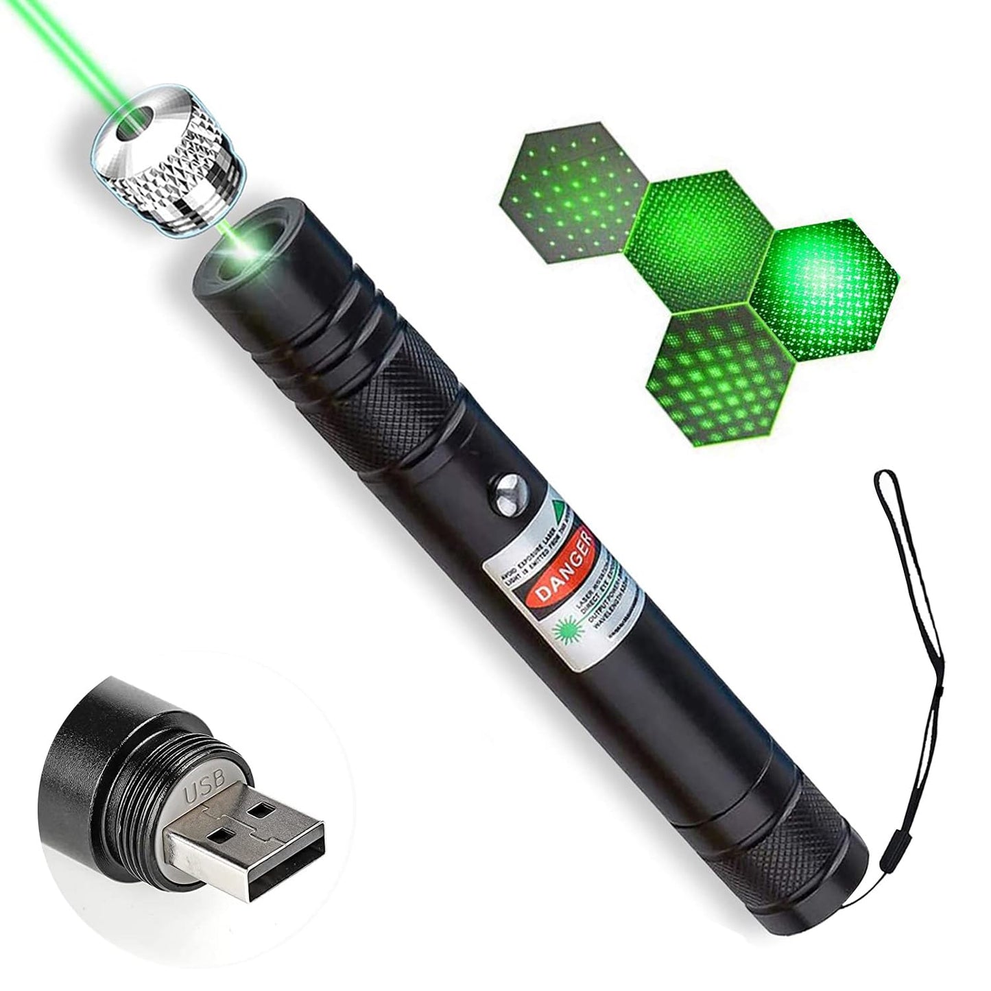 Cyahvtl Laser Pointer, Tactical Flashlights 2000 Metres Green Long Range High Power Handheld Flashlight, Rechargeable Laser Pointer for USB, with Star Cap Adjustable Focus Suitable for Projecto - Medaid International