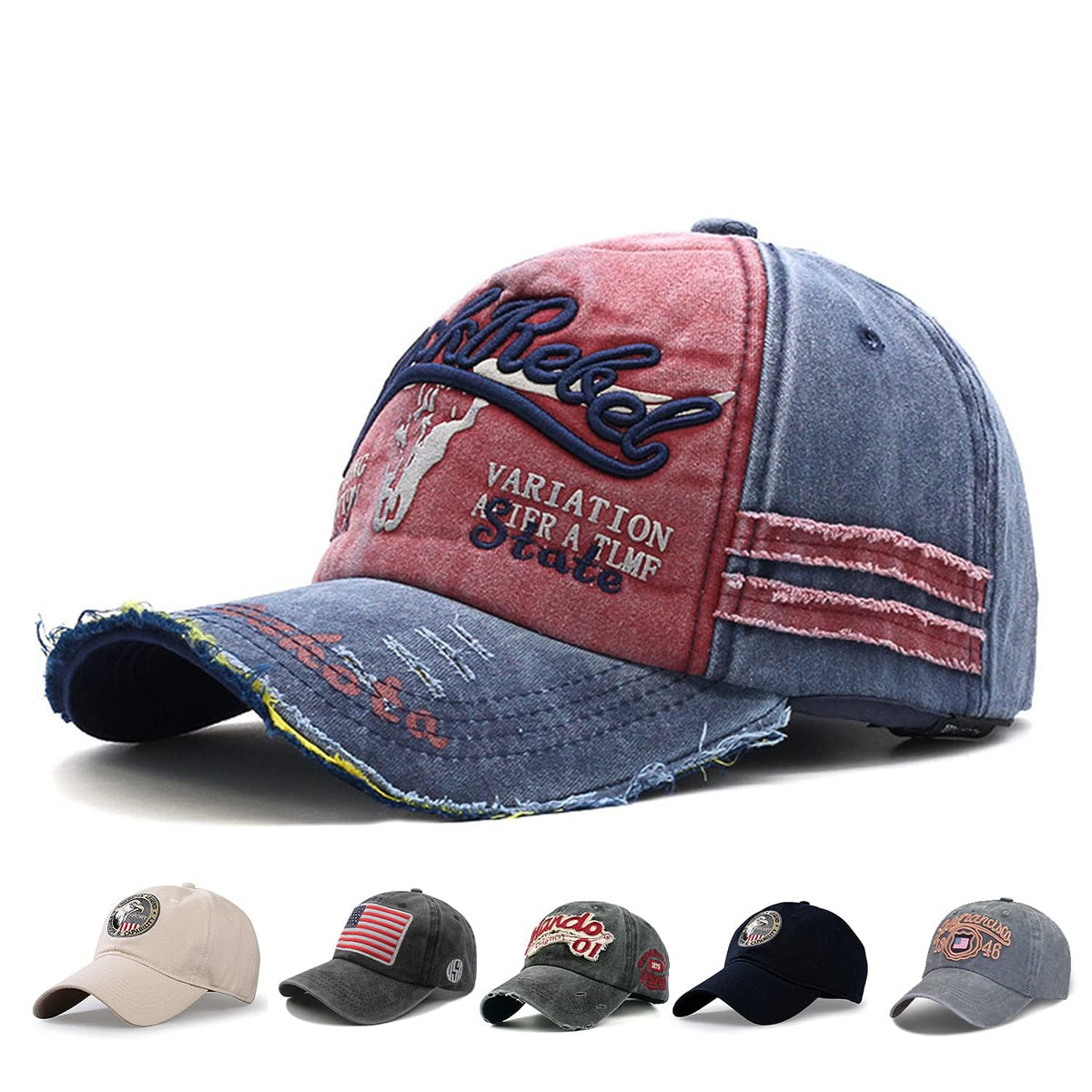 TERRIFI Casual Baseball Cap, American Flag Hat, Embroidery Adjustable Washed Vintage Hat, Suitable for Women Men