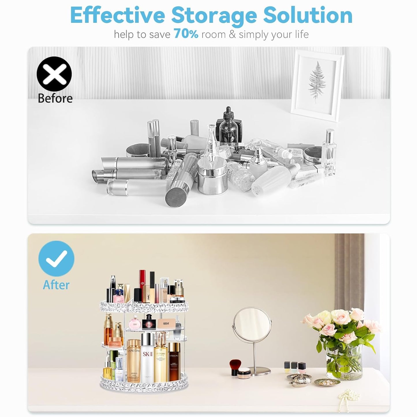 360° Rotating Diamond Makeup Organizer