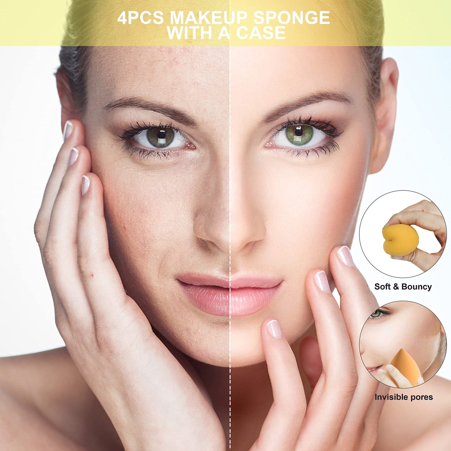 Makeup Sponge Blender DUAIU 4 Pack Beauty Blender Foundation Sponges Set Latex Free Blenders Beauty Make up Sponges with Sponge Egg Case(Lemon Yellow) - Medaid International