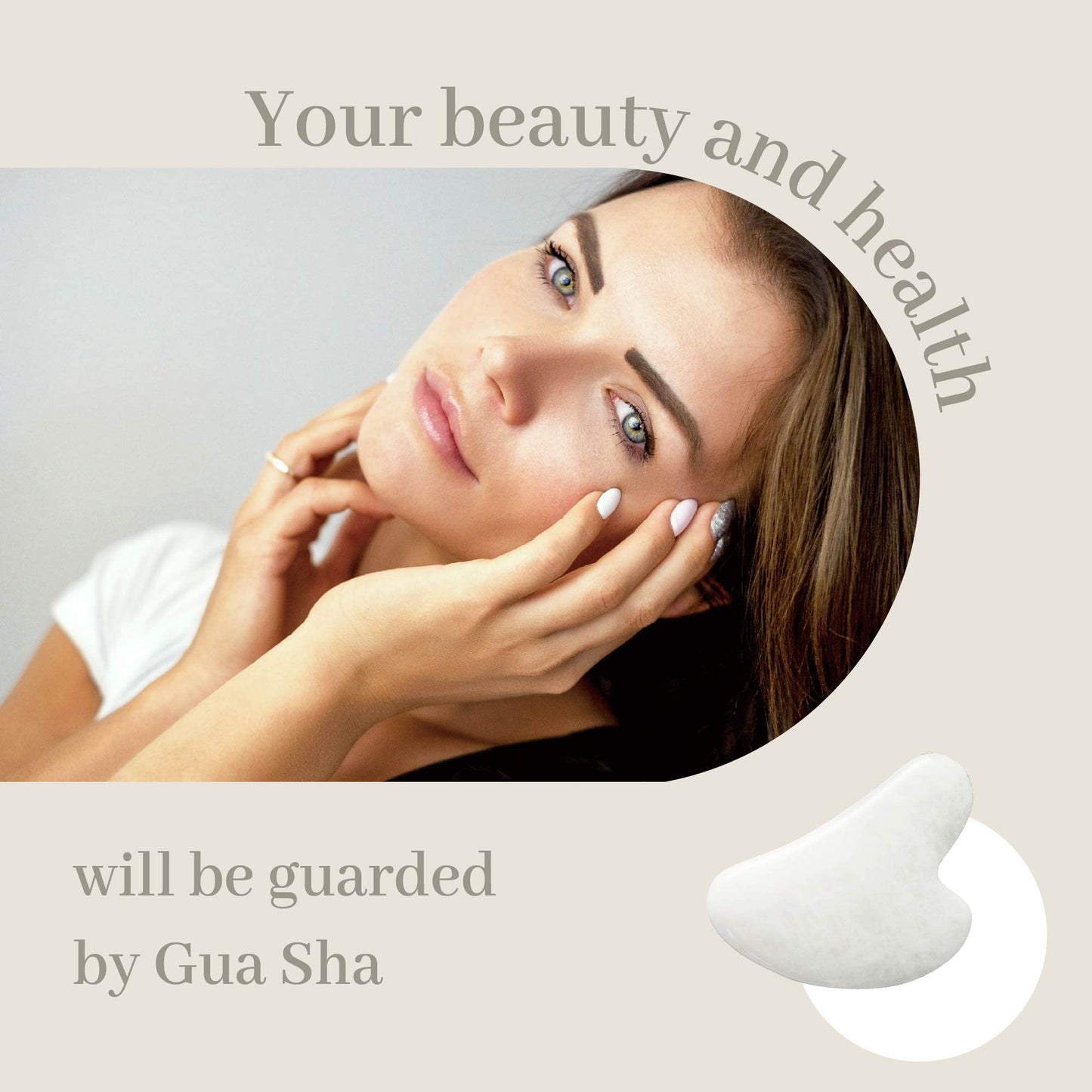 Rena Chris Gua Sha Facial Tools: Natural Jade Stone Guasha Tool for Face Acupuncture Therapy, Facial Massager for Jawline Sculpting and Puffiness Reducing (White) - Medaid International