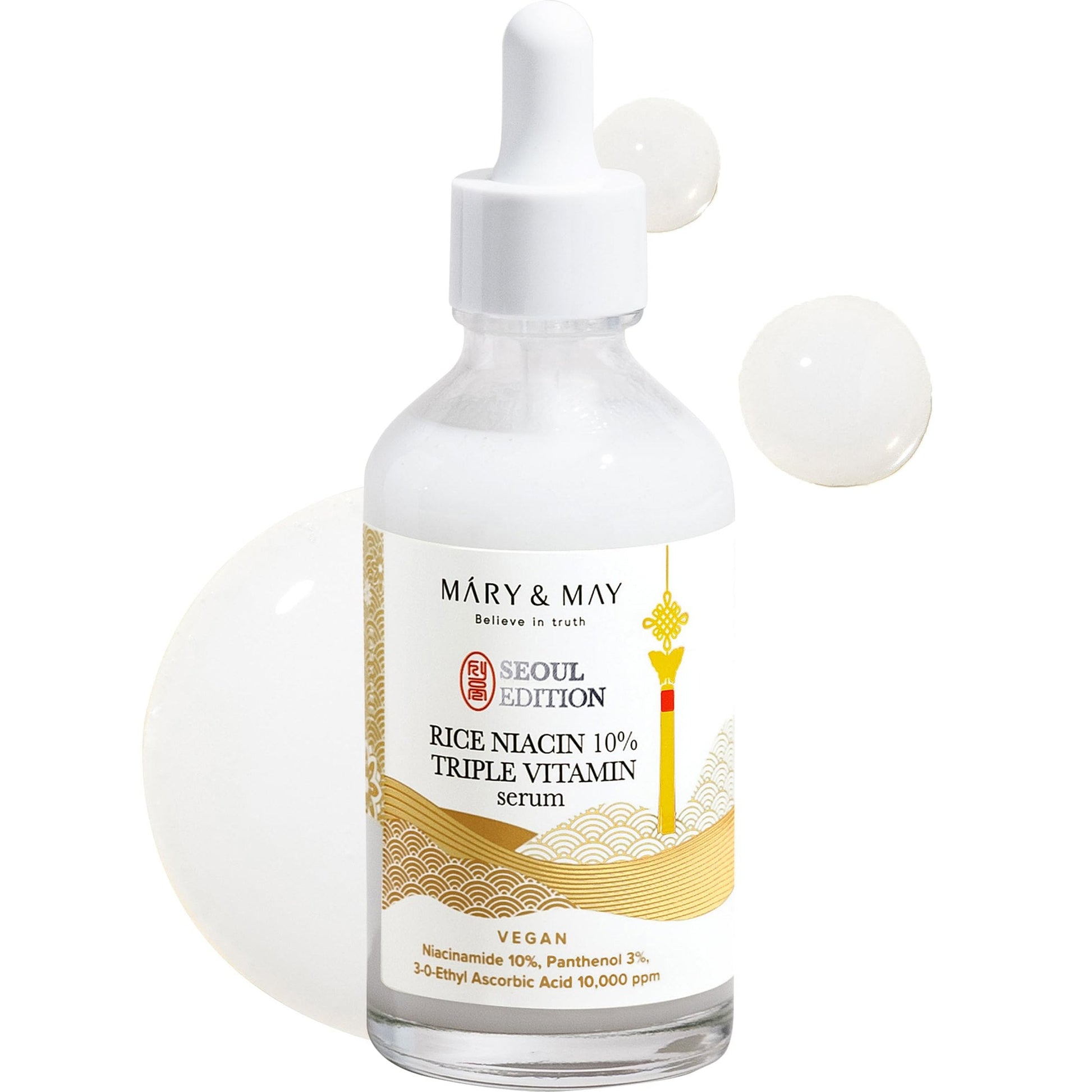 Mary&May SEOUL EDITION Rice Niacin 10% Triple Vitamin Serum - Korean Radiance Serum for Even Skin Tone and Healthy Glow - Niacinamide, and Vitamins - Fragrance-Free, Cruelty-Free, 2.7 fl.oz. - Medaid International