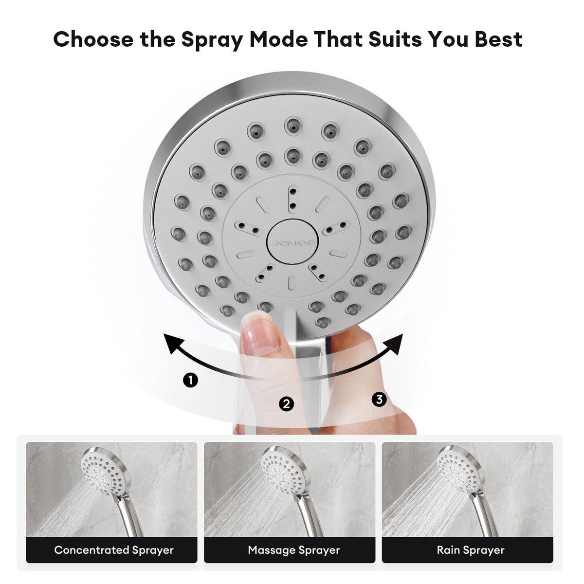 JOMOO Handheld Shower Head Set, High Pressure 3 Spray Settings Showerhead, 3.5" 2GPM Easy Cleaning Nozzles Massage Spa with 60inch Stainless Steel Shower Hose and Holder, Chrome