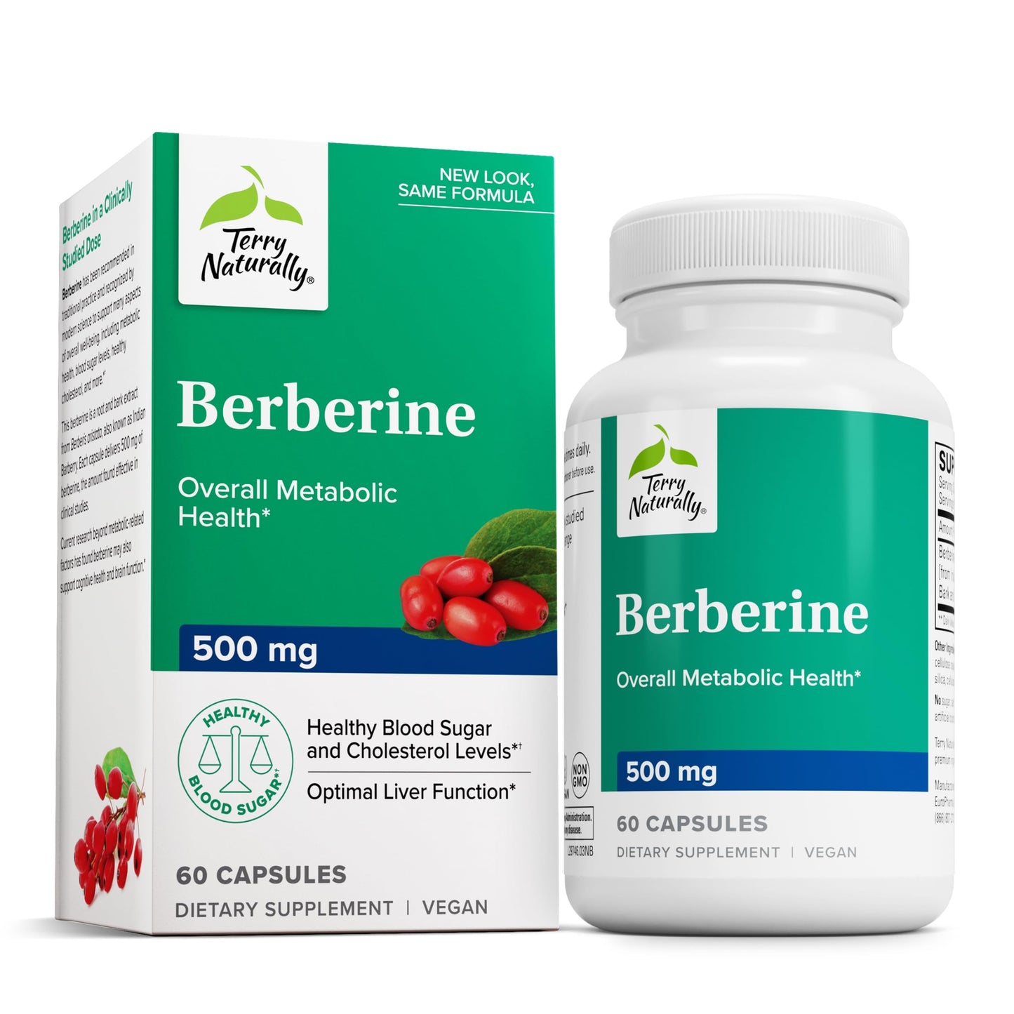 Terry Naturally Berberine - Dietary Supplement with Berberine - Liver Health Supplement for Metabolism Support - Joint Health Support for Men & Women - 60 Capsules - Medaid International