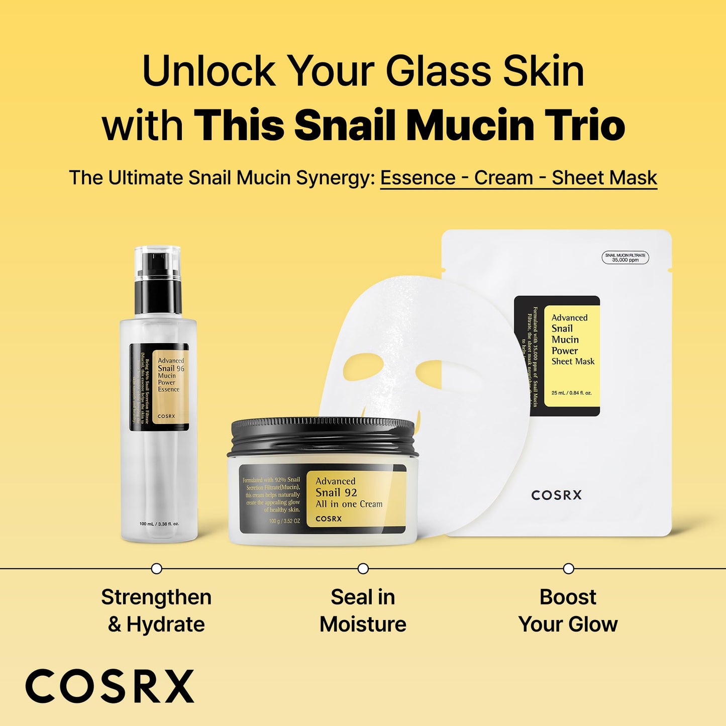 COSRX Snail Mucin Sheet Mask 10 EA with Snail Mucin Serum, Self Care, Face Masks for Dry, Sensitive Skin, Not Tested on Animals, No Parabens, No Sulfates, Korean Skin Care, Stocking Stuffers - Medaid International