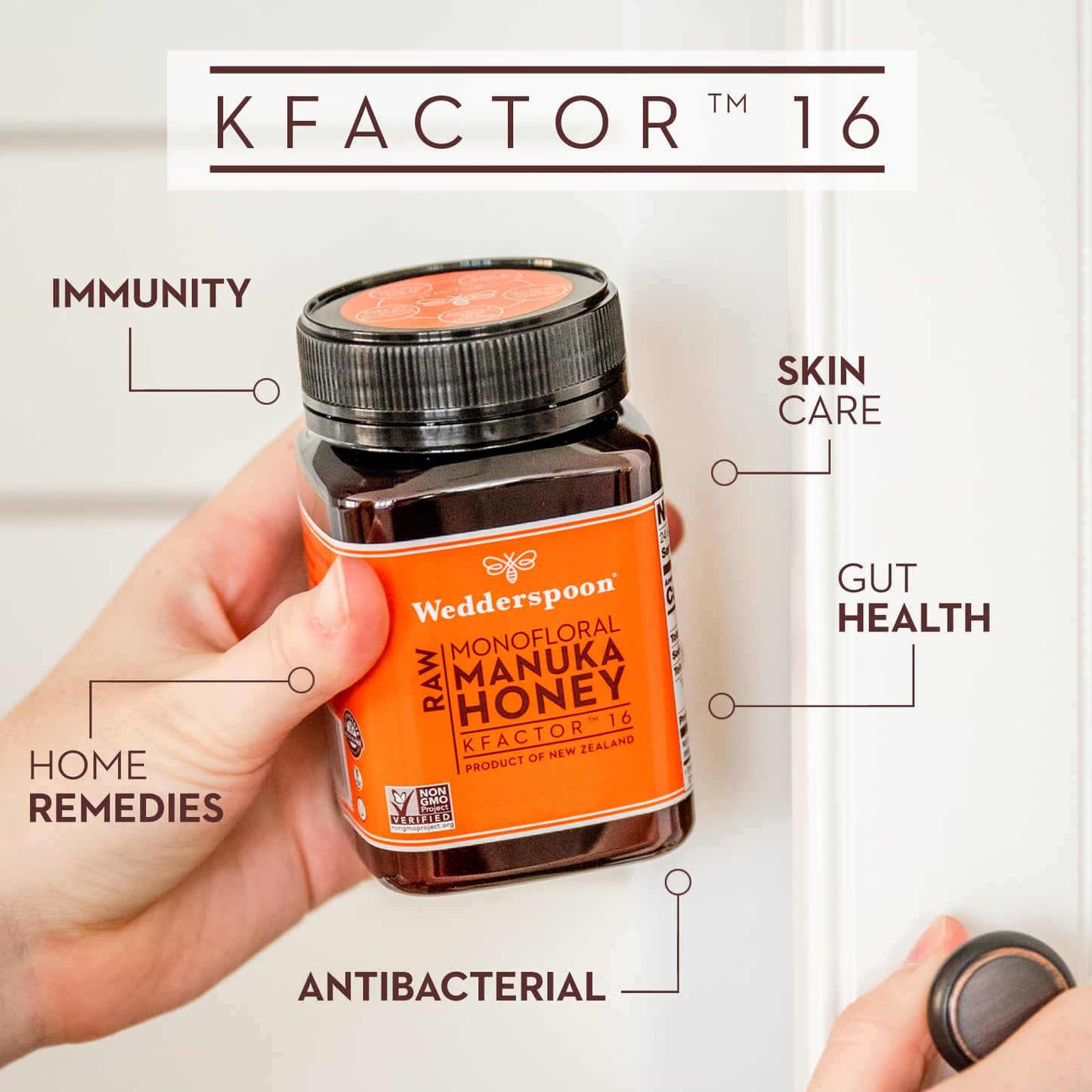 Wedderspoon Raw Premium Manuka Honey, KFactor 16, 17.6 Oz, Unpasteurized, Genuine New Zealand Honey, Traceable from Our Hives to Your Home - Medaid International