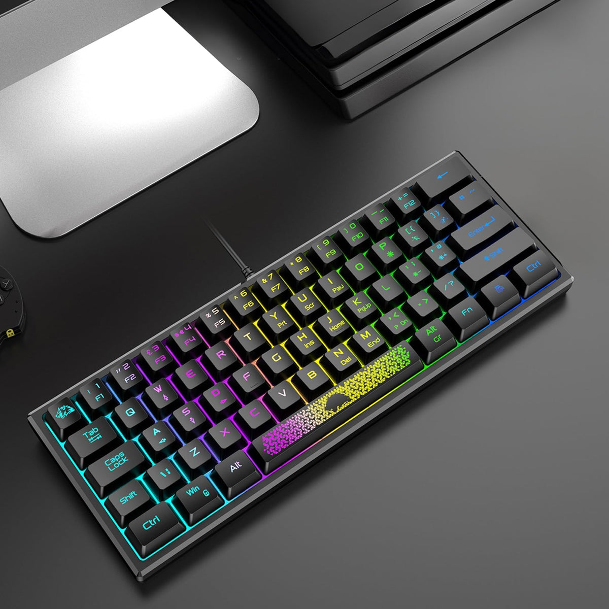 KASTWAVE 60% Wired Gaming Keyboard, RGB Backlit Ultra-Compact Mini Keyboard, Portable 62 Keys Keyboard, Waterproof Percent Mechanical Feeling Keyboard for PC/Mac Gamer, Typist, Travel (Black)