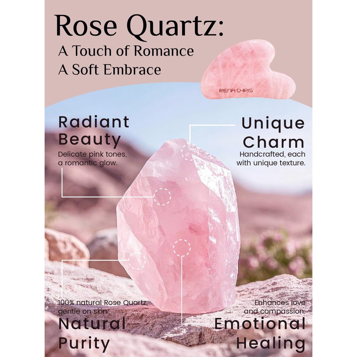 Rena Chris Gua Sha Facial Tools, Rose Quartz Guasha Tool for Acupuncture, Manual Massage Tool for Jawline Sculpting and Puffiness Reducing, Gua Sha Facial Massage Tool, Skin-Care Gift - Medaid International