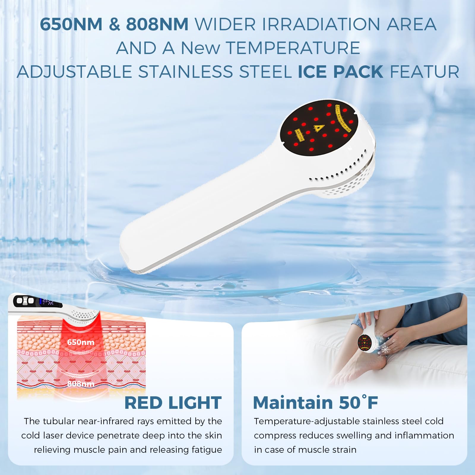 LIMOT Cold Laser Therapy Device for Humans & Dogs. Stainless Steel Cold Massage can be Temperature-Adjusted to Relieve Muscle Aches. Red Light Therapy Comes with a Stand to Adjust The Angle. - Medaid International