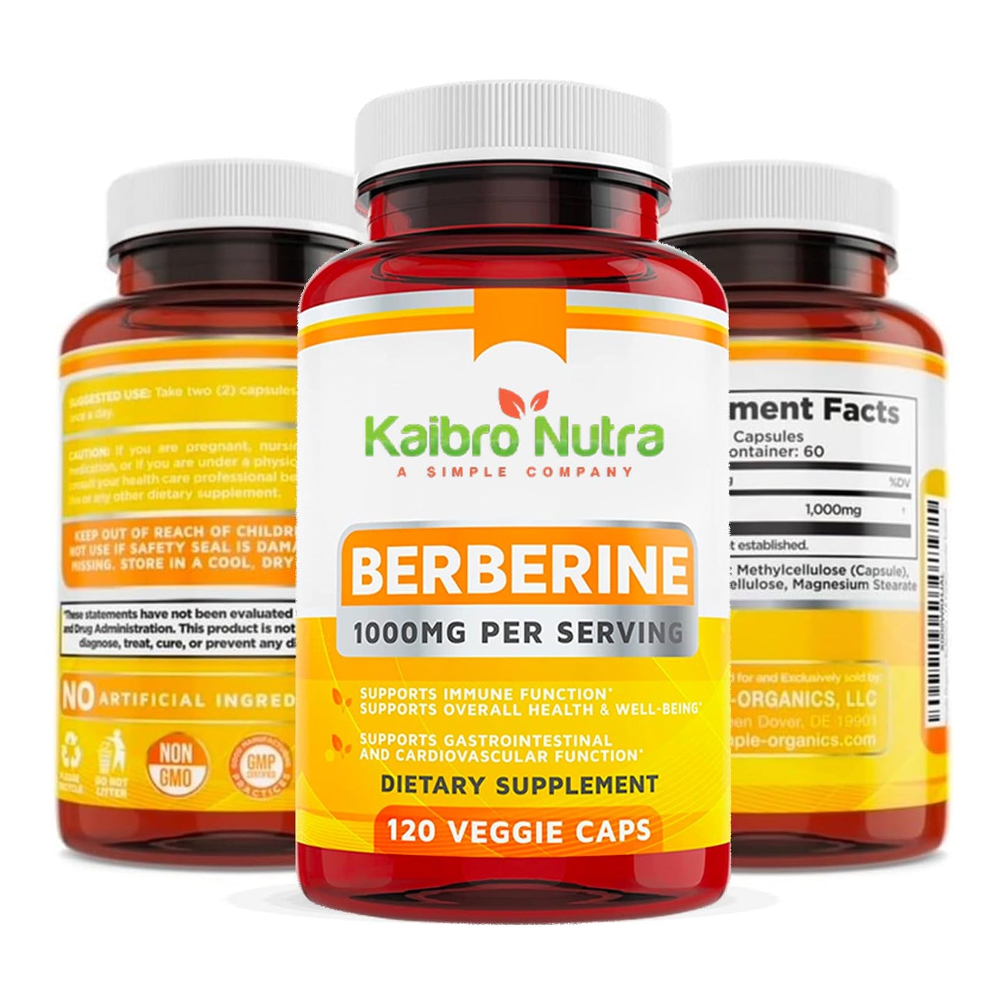 Kaibro Nutra Berberine Supplement 1000mg, Berberine HCL for Immune System, Glucose Support, Circulatory & Gastrointestinal Health, Vegan & Gluten-Free, 120 Capsules - Medaid International