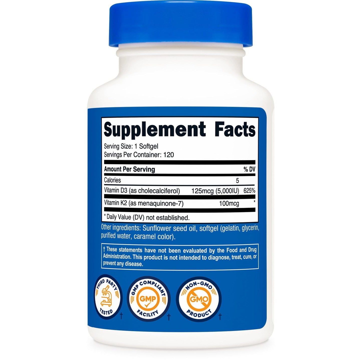Nutricost Vitamin K2 (MK7) (100mcg) + Vitamin D3 (5000 IU) 120 Softgels - Gluten Free and Non-GMO - Medaid International