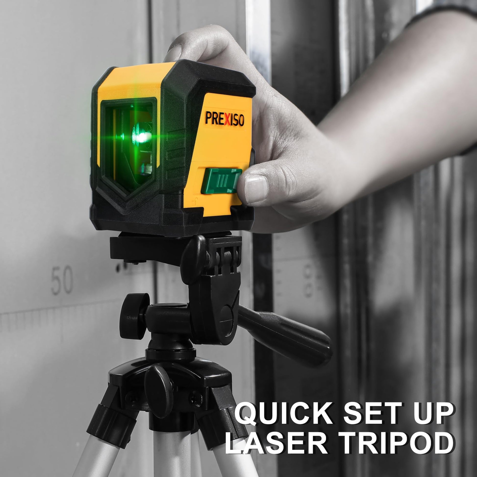 PREXISO Laser Level with Tripod, 65Ft Self Leveling Cross Line Laser Level, Green Line leveler Tool for Hanging Pictures, Home Renovation with LED Indicator & 2 AA Batteries (31-1/2 inch Tripod) - Medaid International