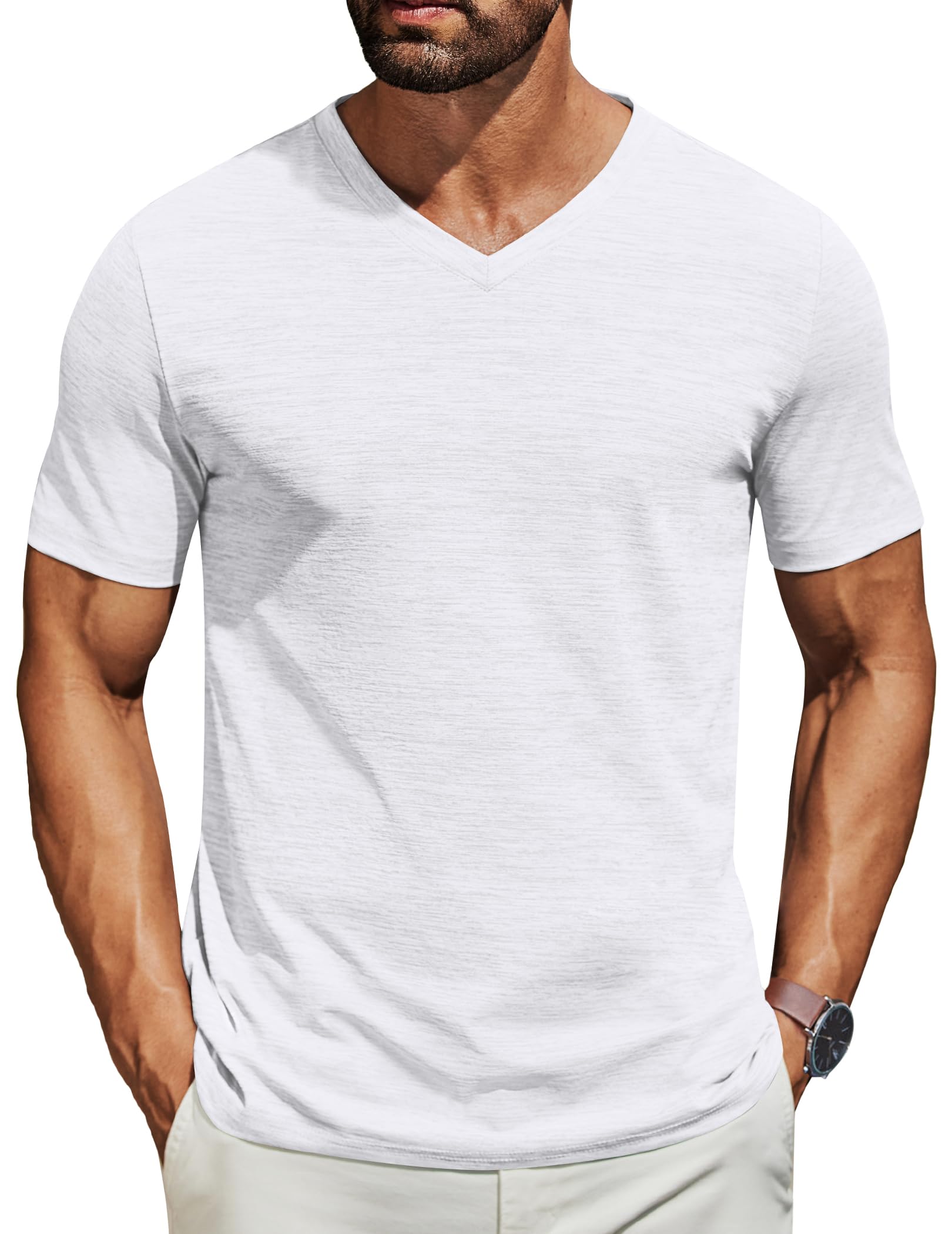COOFANDY Men's T Shirts Short Sleeve Classic V Neck T-Shirt Casual Summer Basic Tee Shirt White - Medaid International