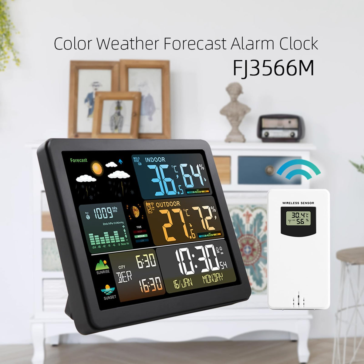 KASTWAVE Weather Station Wireless Indoor Outdoor Thermometer, Color Display Digital Weather Thermometer with Atomic Clock, Barometric Pressure, Forecast Station with Adjustable Backlight