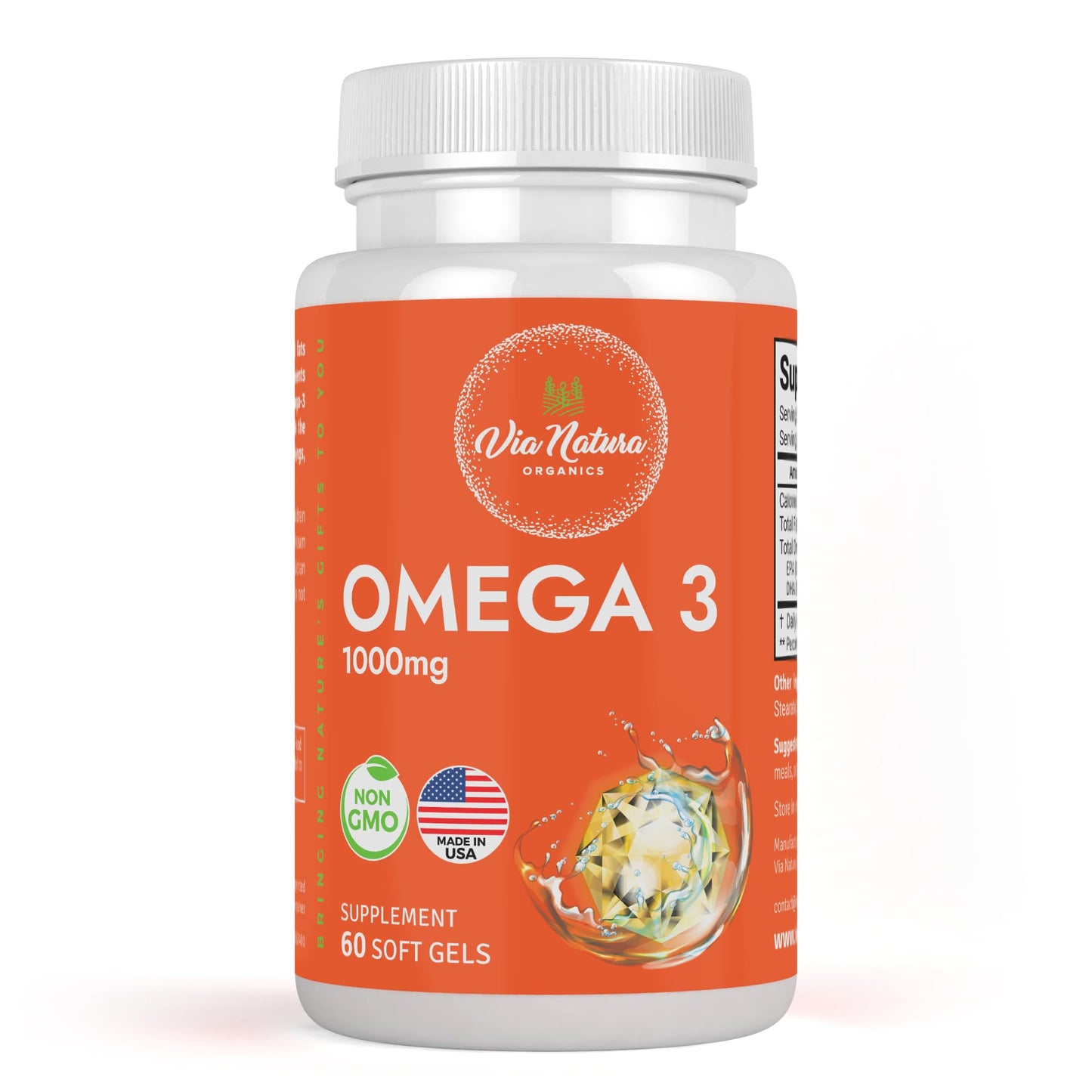 Via Natura Organics Omega 3 | 1000mg | Fish Oil | Fatty acids | EPA & DHA | Non-GMO | 60 Softgels - Medaid International