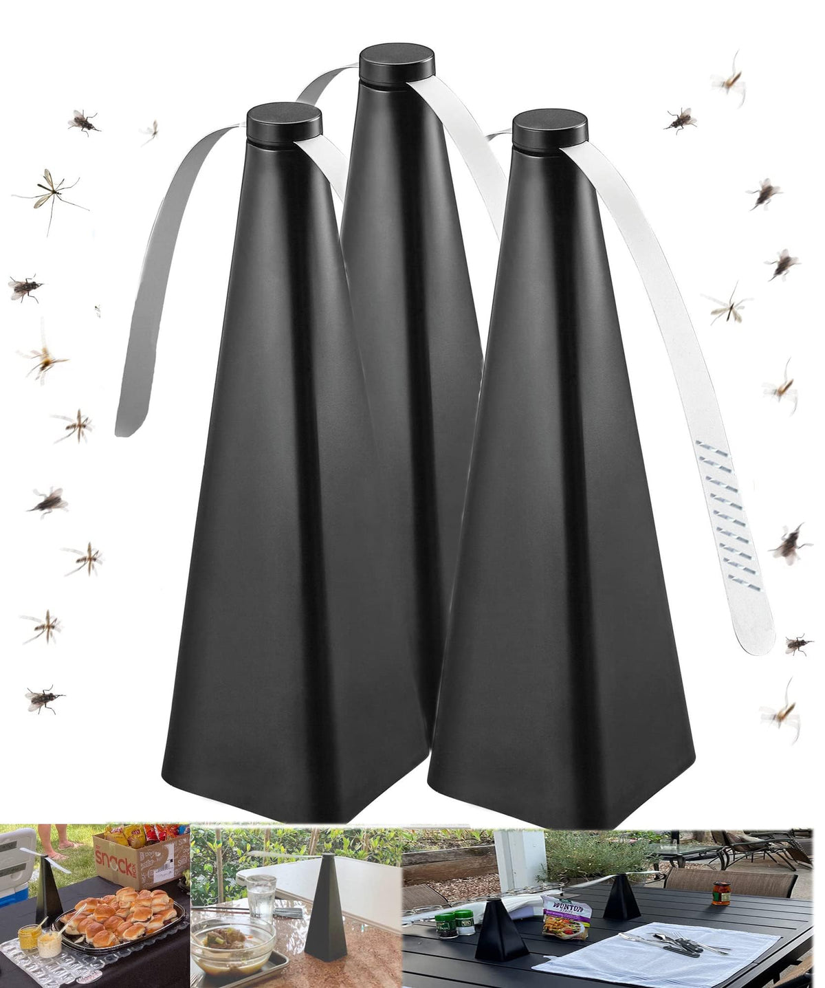 KASTWAVE Fly Repellent Fan, Eco-Friendly Fly Insect Mosquito Repellent Fan, Keep Flies Bugs away from Food for Outdoor Table, Lightweight Portable, Camping Meal Home Hotel Restaurant (Black 3 PCS)