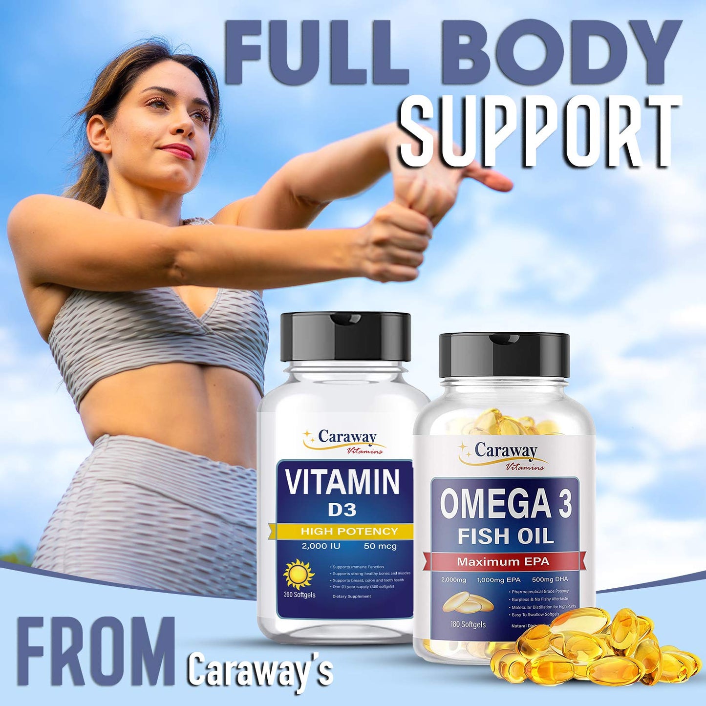Omega 3 Fish Oil 2,000mg- Pharmaceutical Grade. 1000mg EPA 500mg DHA. Burpless Capsules with No Fishy Aftertaste. All Natural, Organic, Non GMO, Gluten Free for Men & Women. - Medaid International