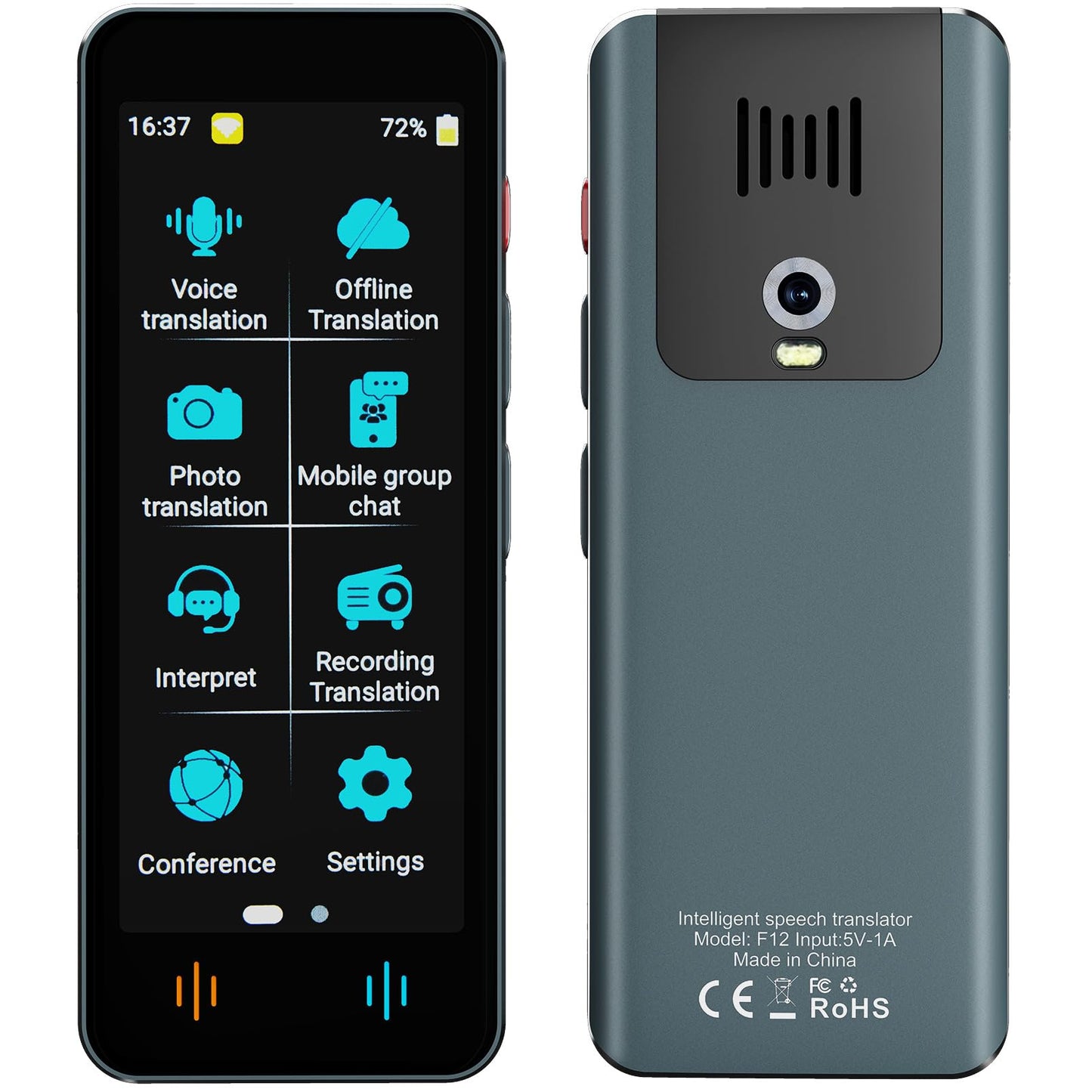 Language Translation Device, Intelligent AI Translator with 142 Languages, Offline Translation and Instant Two-Way Translation, Learn Travel Business Gifts (Gun-Grey) - Medaid International