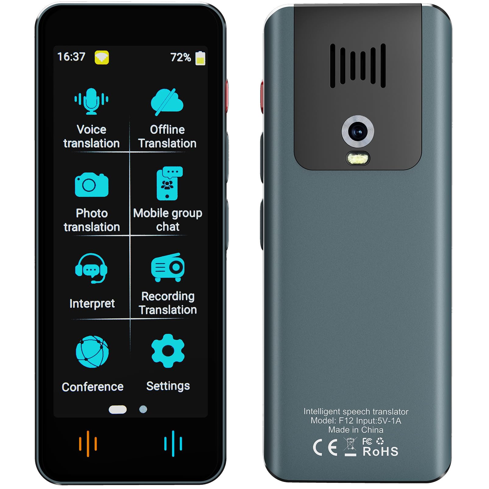 Language Translation Device, Intelligent AI Translator with 142 Languages, Offline Translation and Instant Two-Way Translation, Learn Travel Business Gifts (Gun-Grey) - Medaid International