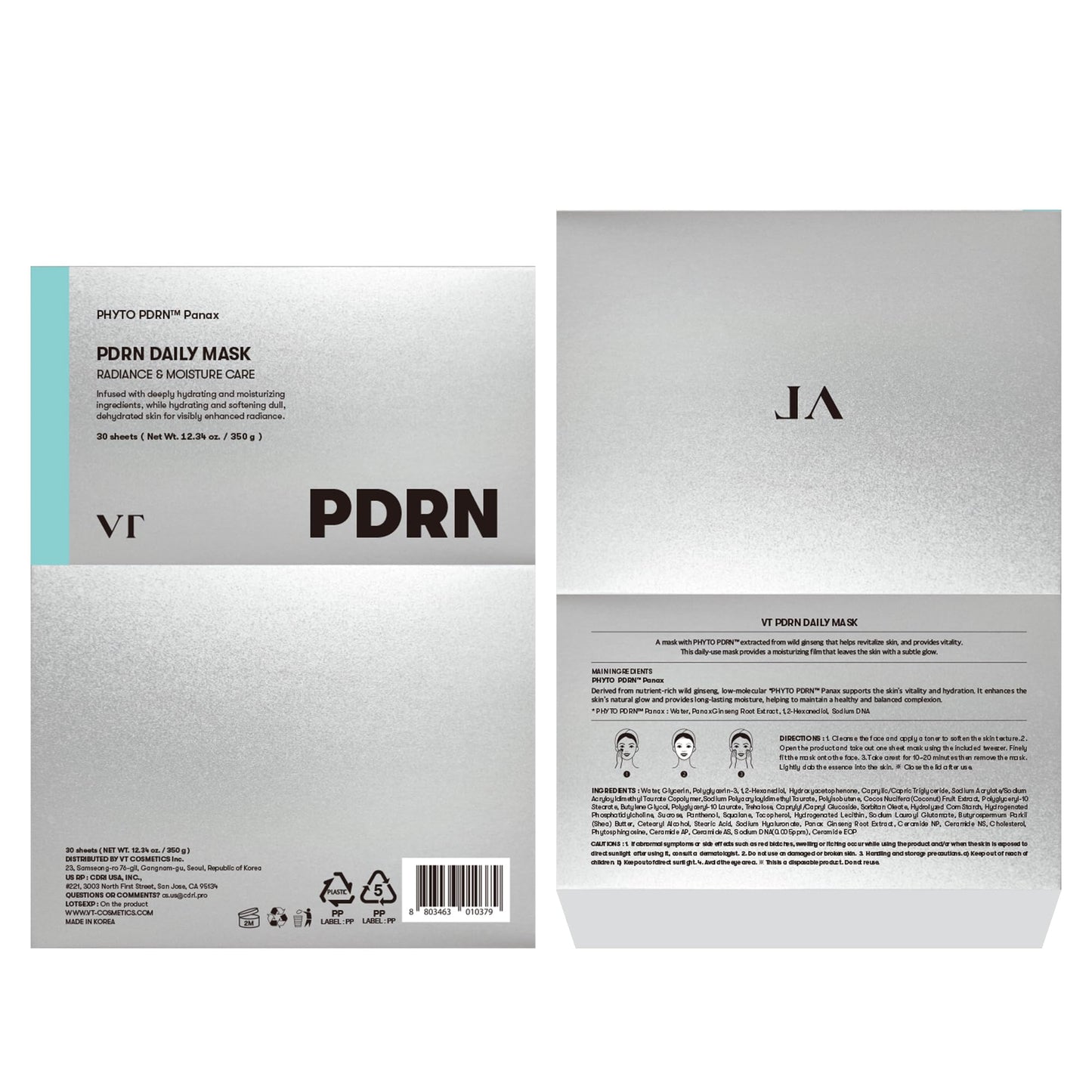 VT COSMETICS PDRN Daily Mask 30 Sheets, Vegan PDRN for Skin Restoration & Radiance, Hydrating & Moisturizing, Anti-Aging, Plumping Effect, Korean Face Mask (350g) - Medaid International