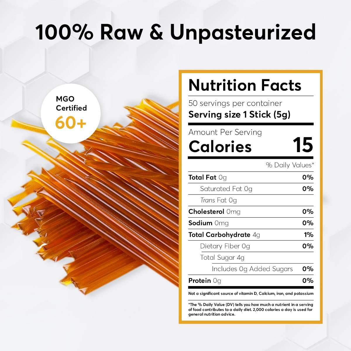 P.R.I Manuka Honey Sticks, Certified MGO 60+, Raw New Zealand Manuka Honey, Perfect for On-the-Go, 50 count - Medaid International