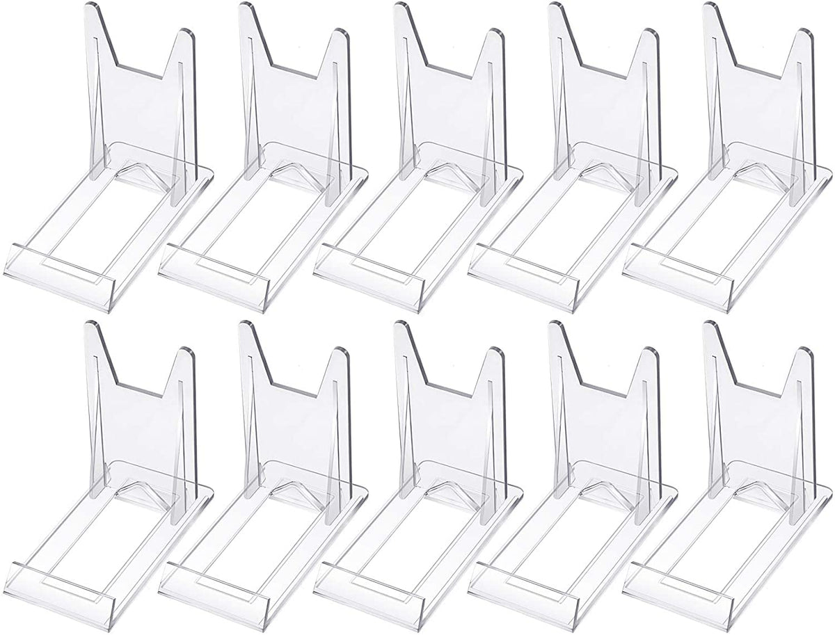 KASTWAVE Acrylic Bracket Stands, 10 Pcs Plastic Display Holders Picture Plate Holders Clear Mini Easels Stands to Display Pictures or for Home Office Supplies Festival Party Decoration