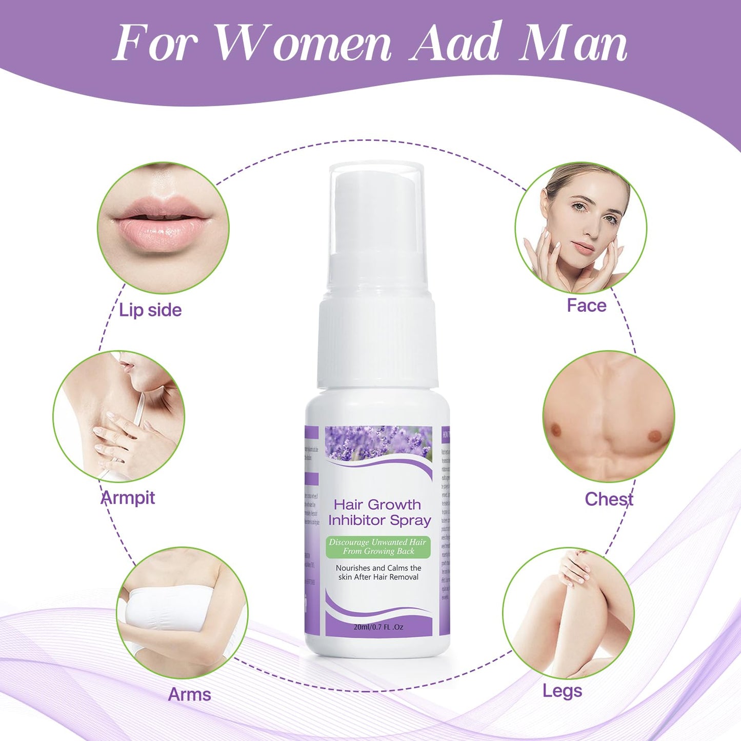 Hair Inhibitor for Face, Permanent Hair Growth Inhibitor Non-Irritating Stop Hair Growth for Body, Bikini, Arm, Armpit, Leg, Slows Hair Regrowth Lavender Flavor - Medaid International