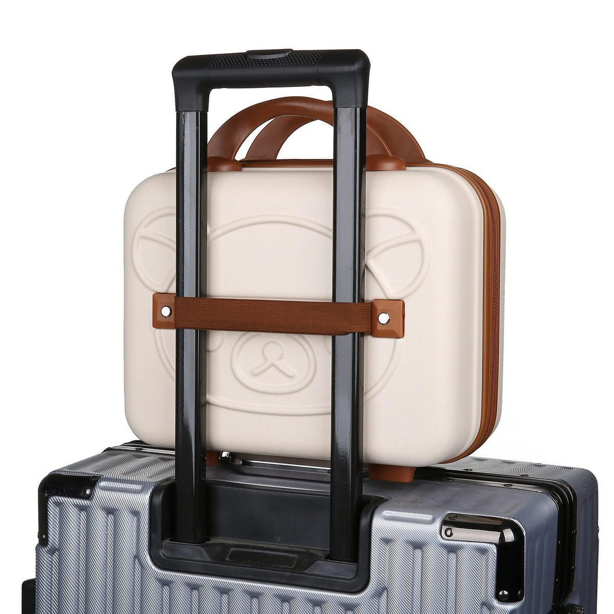 TERRIFI Cosmetic Case, Cute Bear Small Hard Shell Beauty Makeup Organizer Travel Suitcase Luggage Storage Bag (Beige, S - 14 Inch)