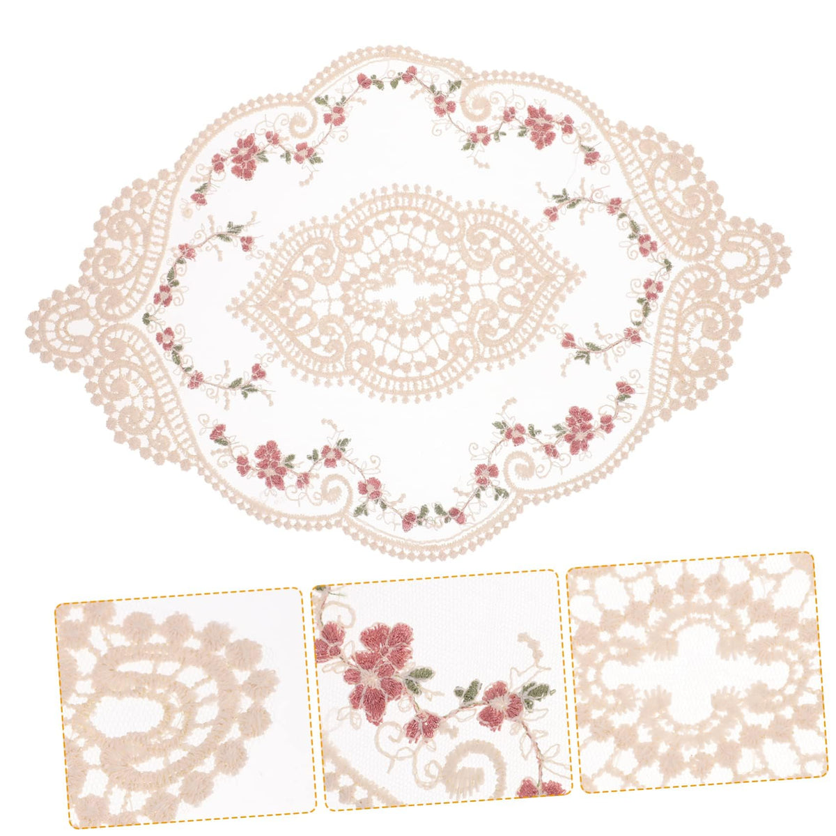 TERRIFI 2 PCS Retro Lace Placemats, Floral Decor Circle Table Mats, Handmade Embroidered Washable Cutwork