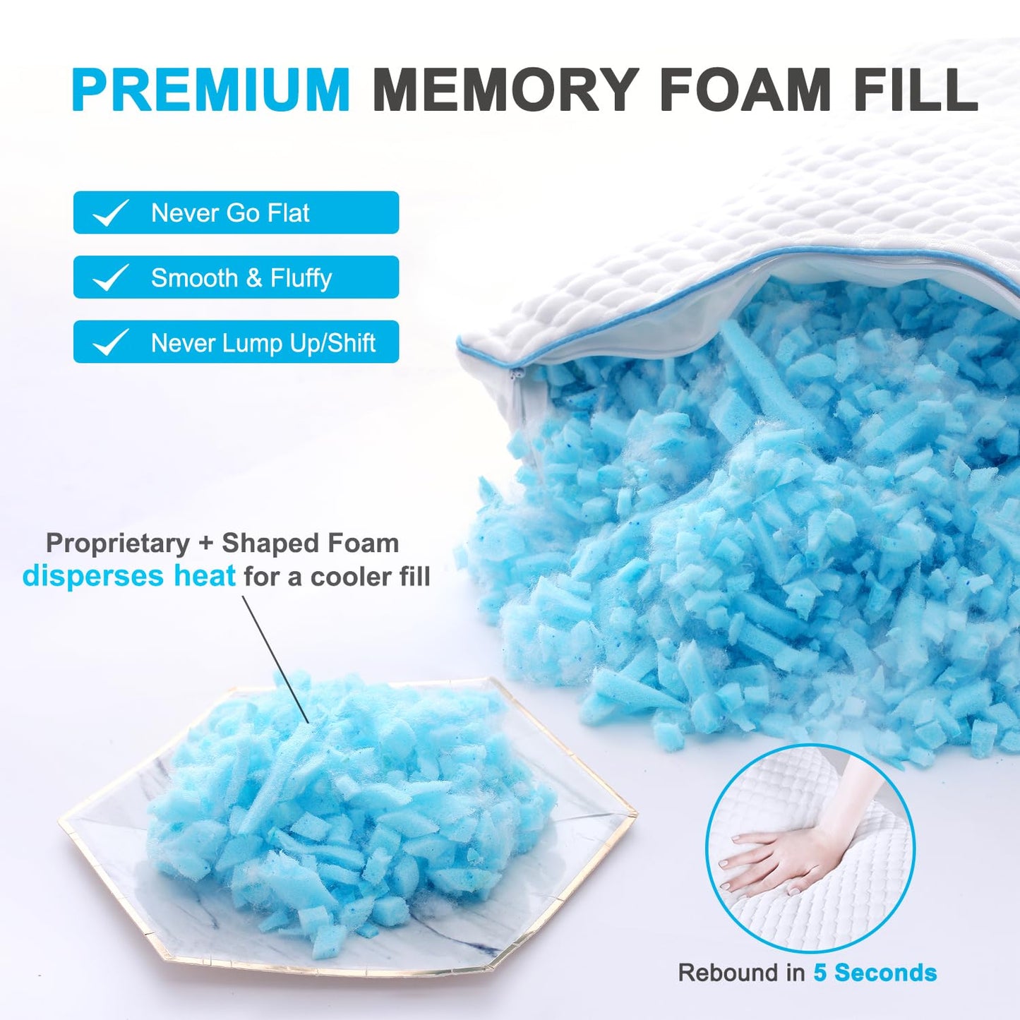 VVZ Cooling Bed Pillows Queen Size Set of 2, Shredded Memory Foam Pillows for Side Back Stomach Sleepers, Luxury Cool Gel Adjustable Firm Bed Pillows for Sleeping 2 Pack Queen Size 20 x 30 Inches - Medaid International