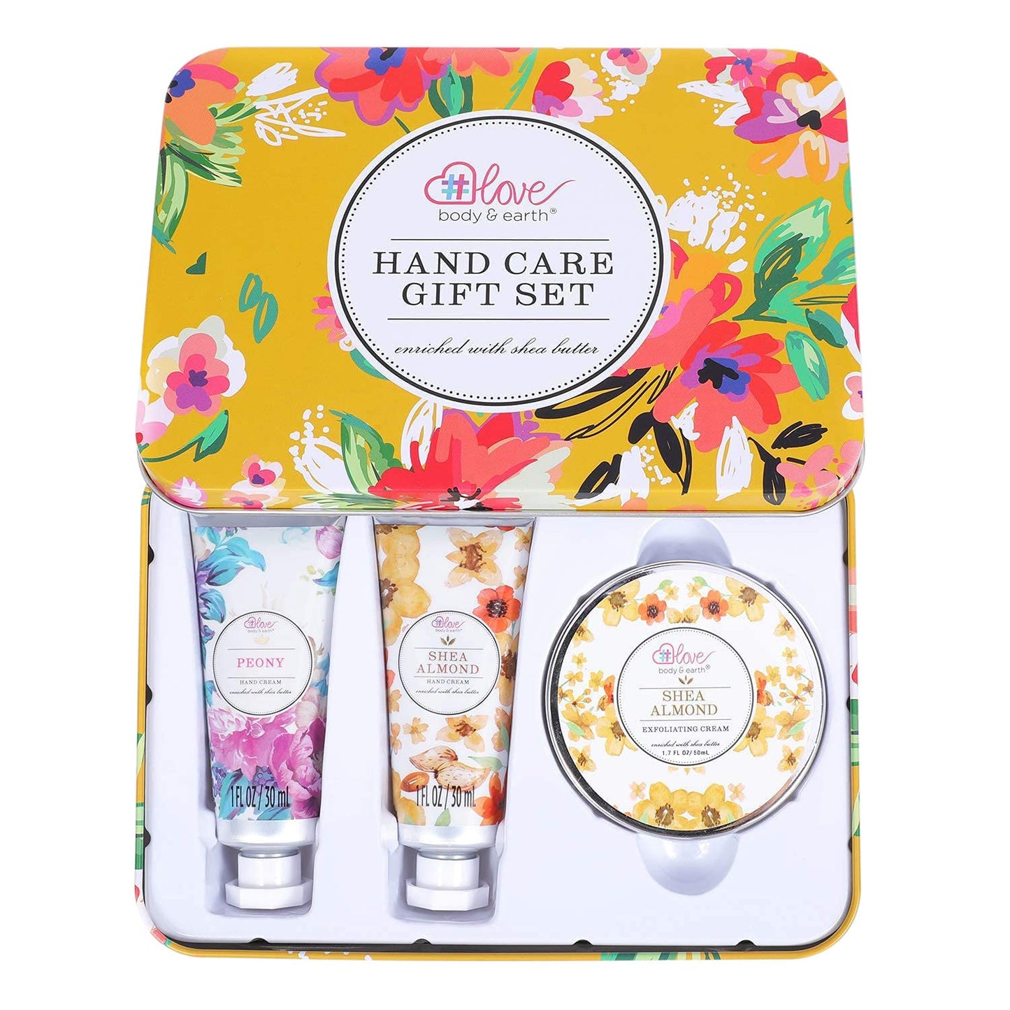 BODY & EARTH # LOVE Hand Cream Gift Set, Hand Lotion Sets for Mothers Day Gifts, Hand Care Set with Shea Butter, Travel Size Lotion Set for Women, 2 Hand Cream & Exfoliating Cream, Birthday Gifts Box - Medaid International