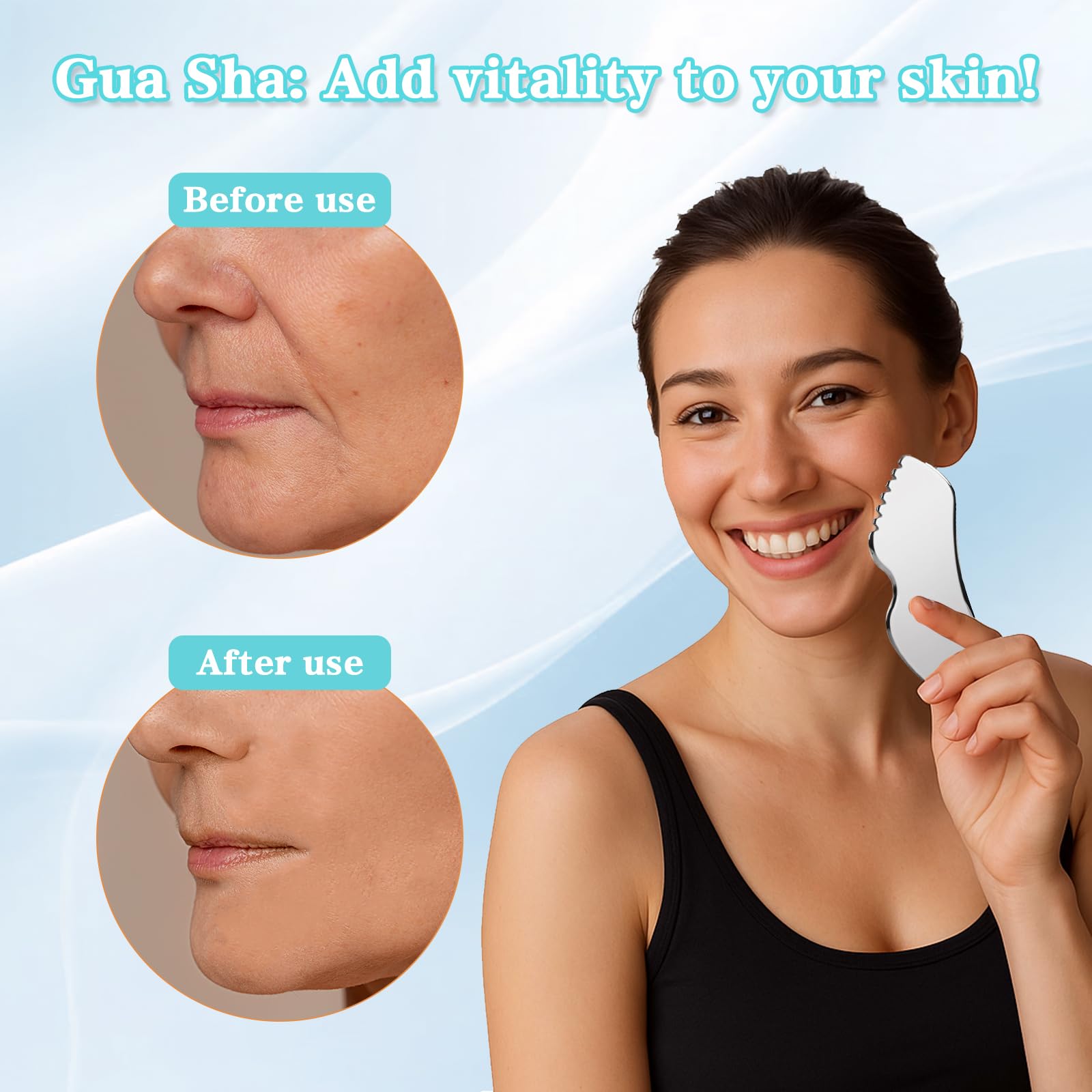 Meyeyaia 2 Pcs Stainless Steel Guasha Facial Tool,Face Guasha Tool for Facial Sculpting Relaxation,Tighten Skin,Jawline Sculpting,Puffiness Reducing,Gift for Women,Skin Care Gifts - Medaid International