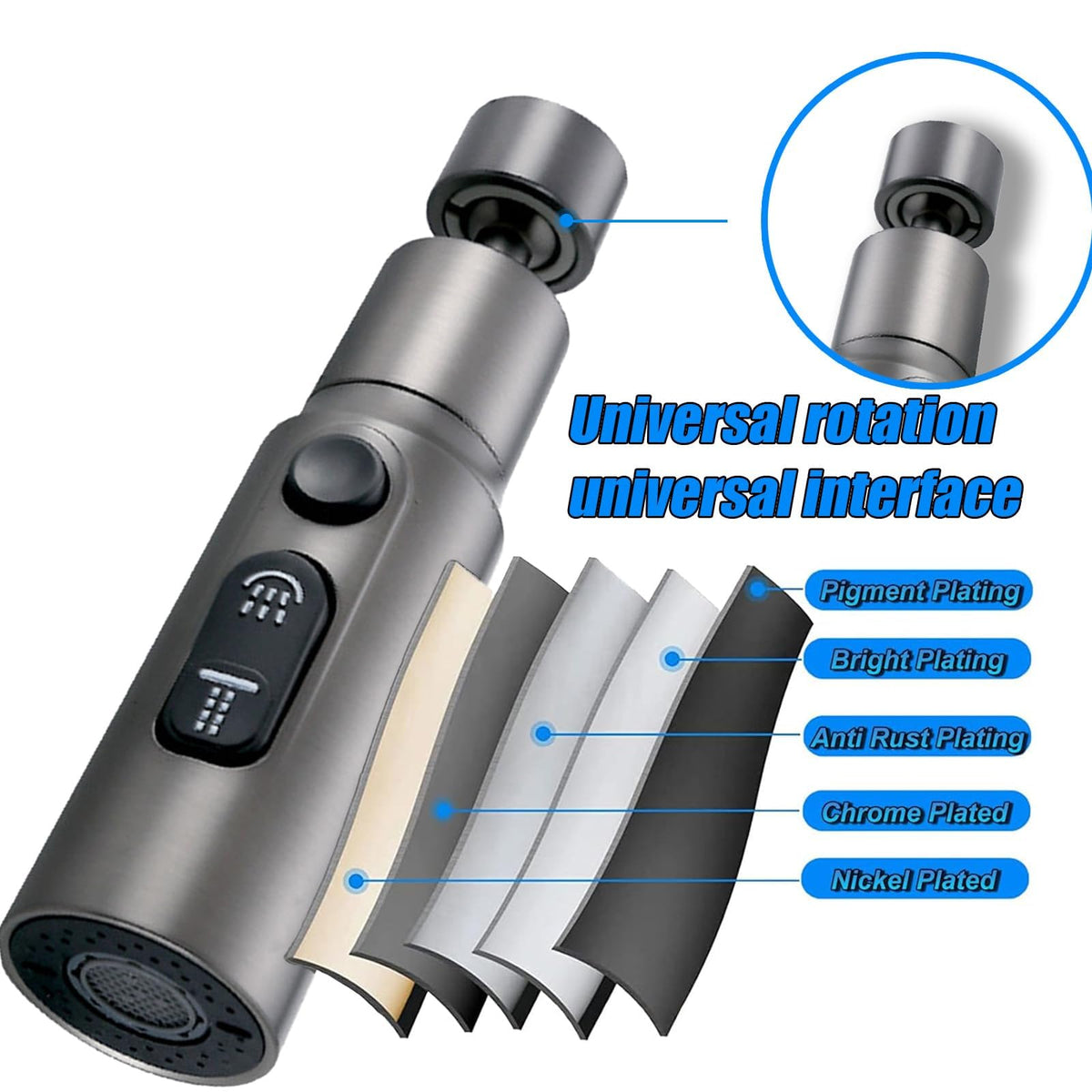Kitchen Tap Spray Head Faucet Extender Aerator, 360° Swivel Sink Faucet Attachment with 3 Function Modes, Universal Adapter for Kitchen and Bathroom