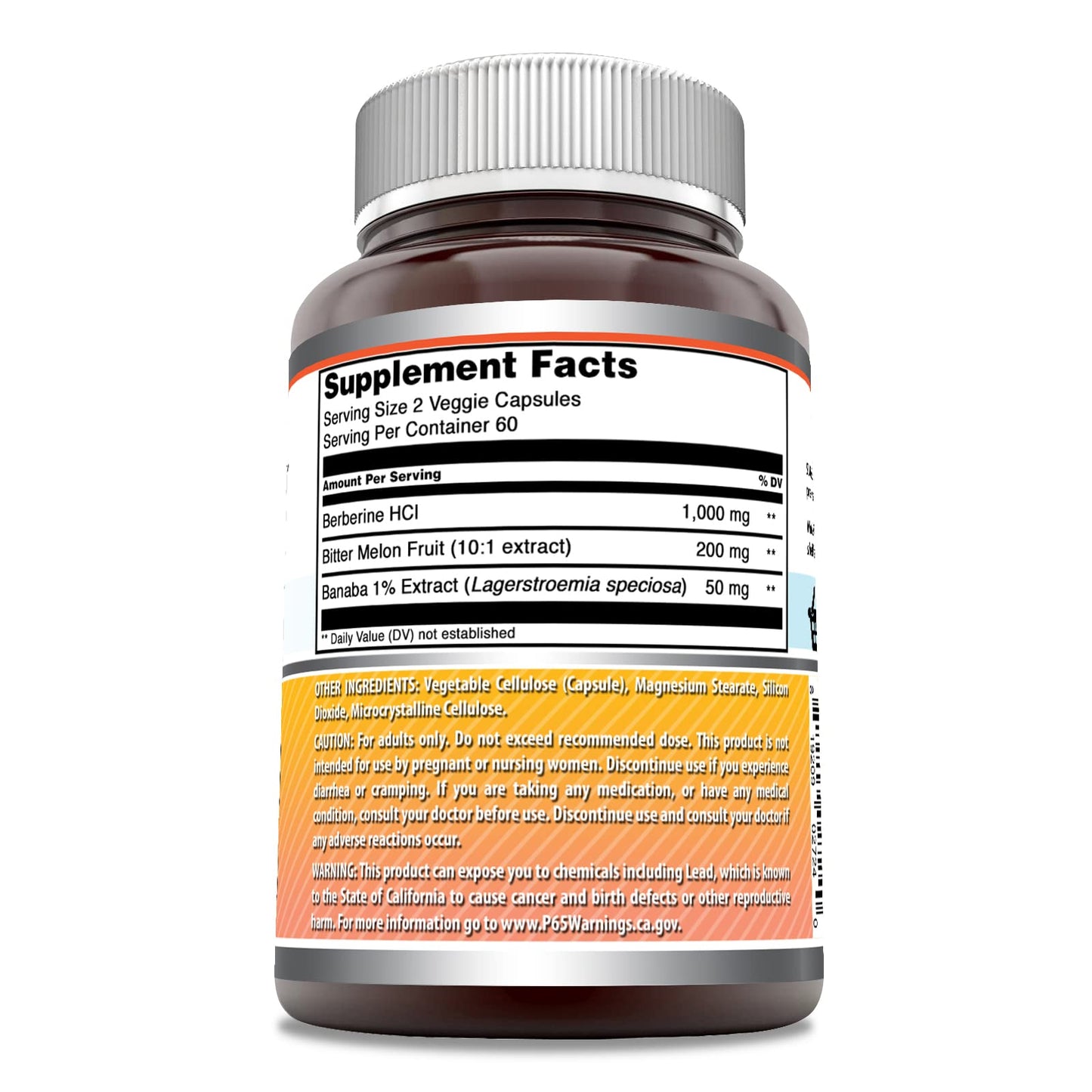 Amazing Formulas Berberine with Bitter Melon & Banaba Extract Complex | 1250 Mg per Serving |120 Veggie Capsules | Non-GMO | Gluten-Free | Made in USA - Medaid International