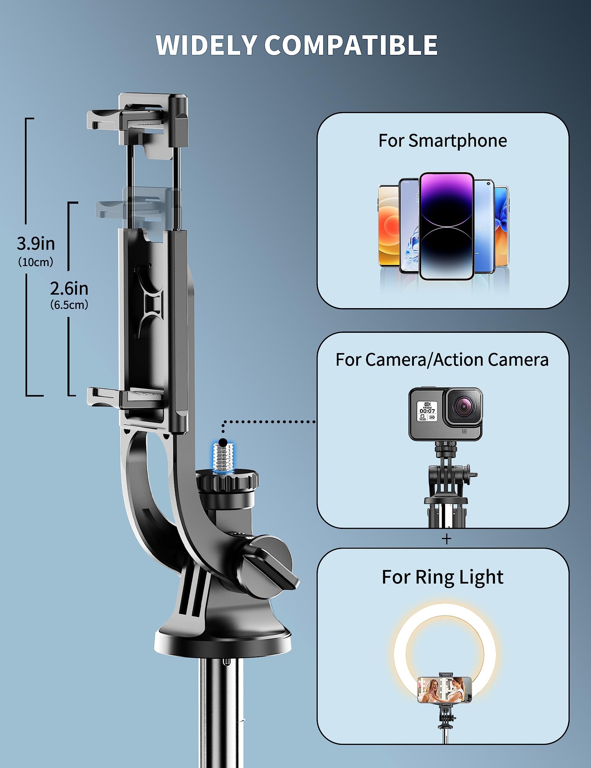 71" Phone Tripod & Selfie Stick, All in One Extendable Cell Phone Tripod with Wireless Remote, Tripods Stand for iPhone & Travel Selfie Stick 360° Rotation Compatible with iPhone Android, Camera - Medaid International