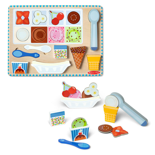 Melissa & Doug Wooden Magnetic Ice Cream Puzzle & Play Set – 16-Piece Mix & Match Magnetic Puzzle with Ice Cream Cone Holder – Preschool Toy for Fine Motor & Pretend Play Fun | MD31006