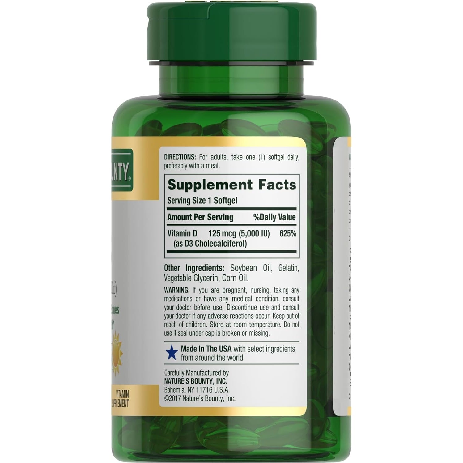 Nature's Bounty Vitamin D3, Immune Support, 125 mcg (5000iu), Rapid Release Softgels, 240 Ct - Medaid International