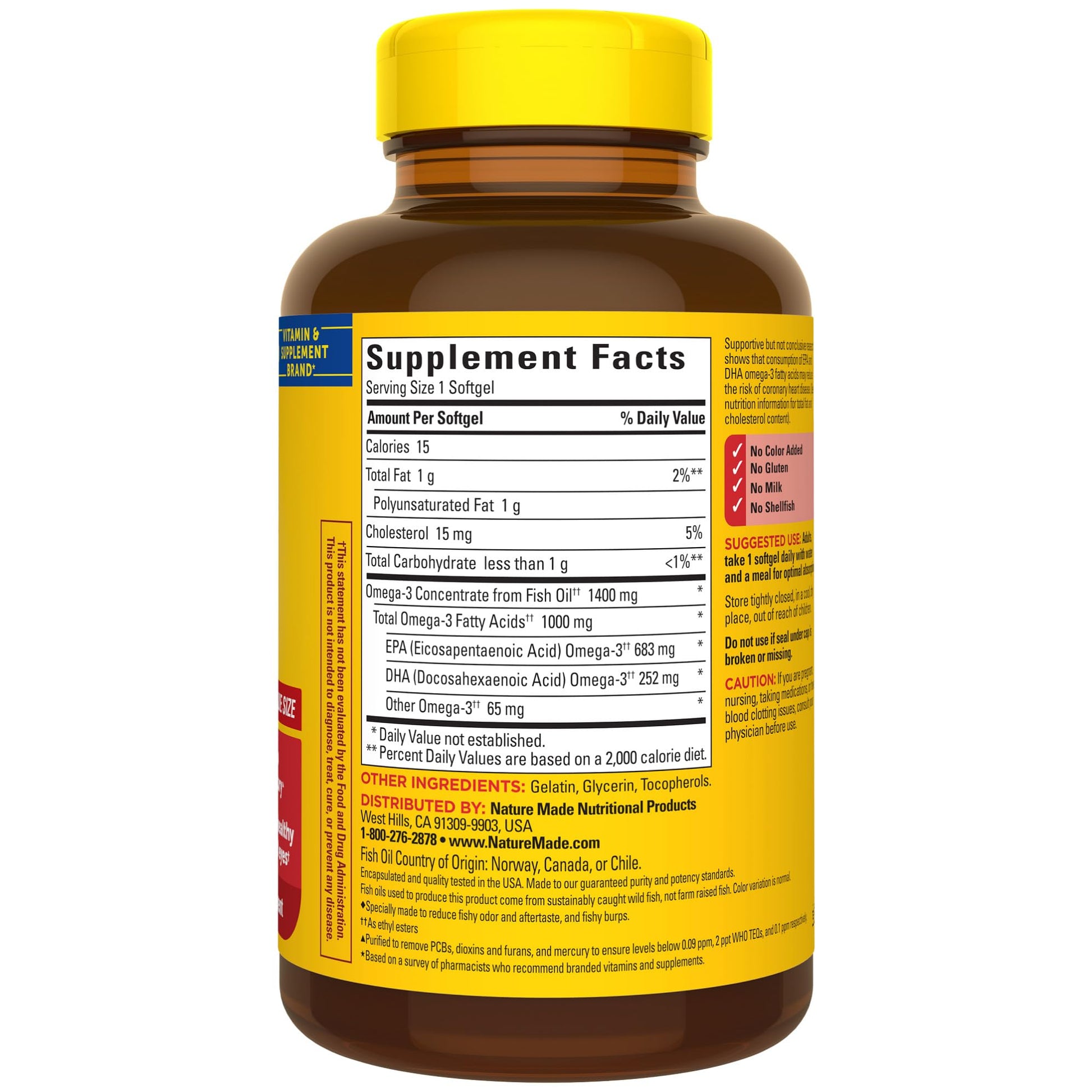Nature Made Burp Less Ultra Omega 3 Fish Oil Supplements, 1400mg Fish Oil Omega 3 Supplements as Ethyl Esters for Healthy Heart Brain Eyes Support, One Per Day, 90 Softgels - Medaid International
