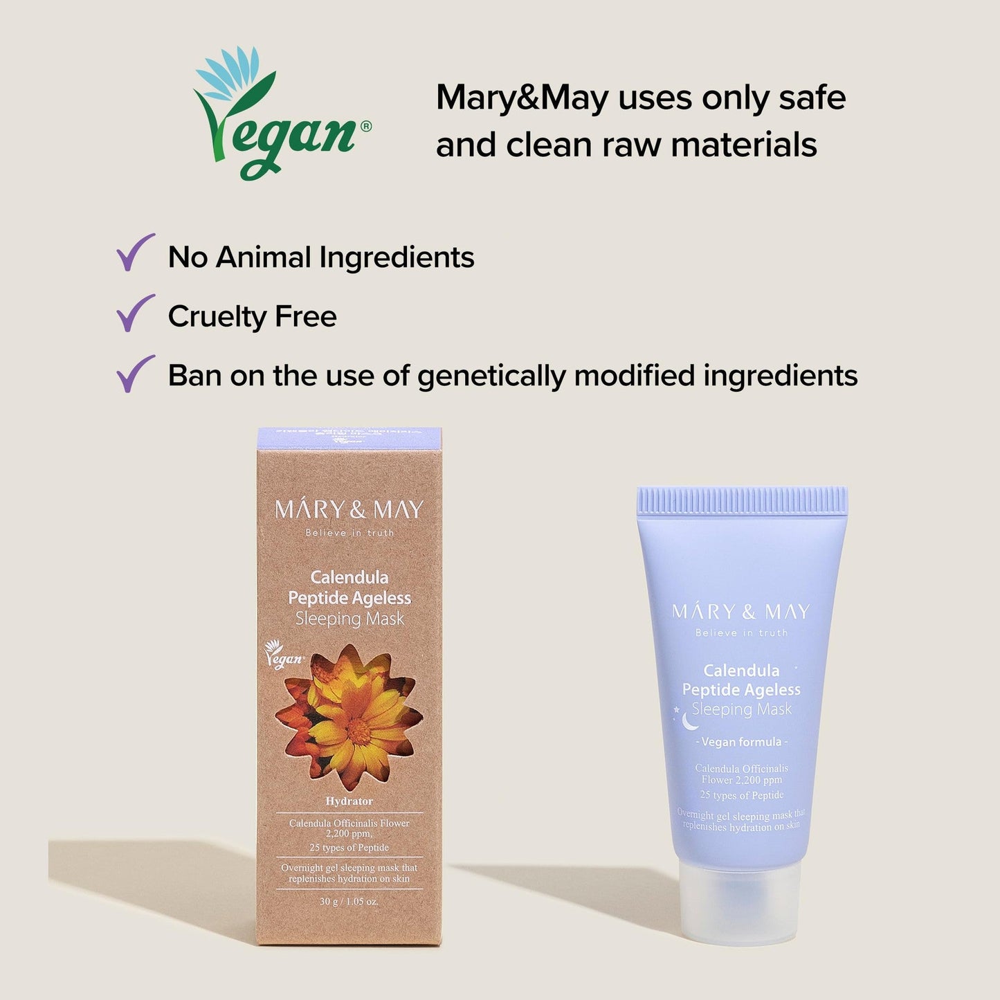 Mary&May Vegan Calendula Peptide Ageless Sleeping Mask - Overnight Hydration Face Gel Mask Korean Facial Mask - Soothing Acne, and Anti-Aging with Ceramide, Hyaluronic Acid, Cica, 1.01 fl.oz. - Medaid International