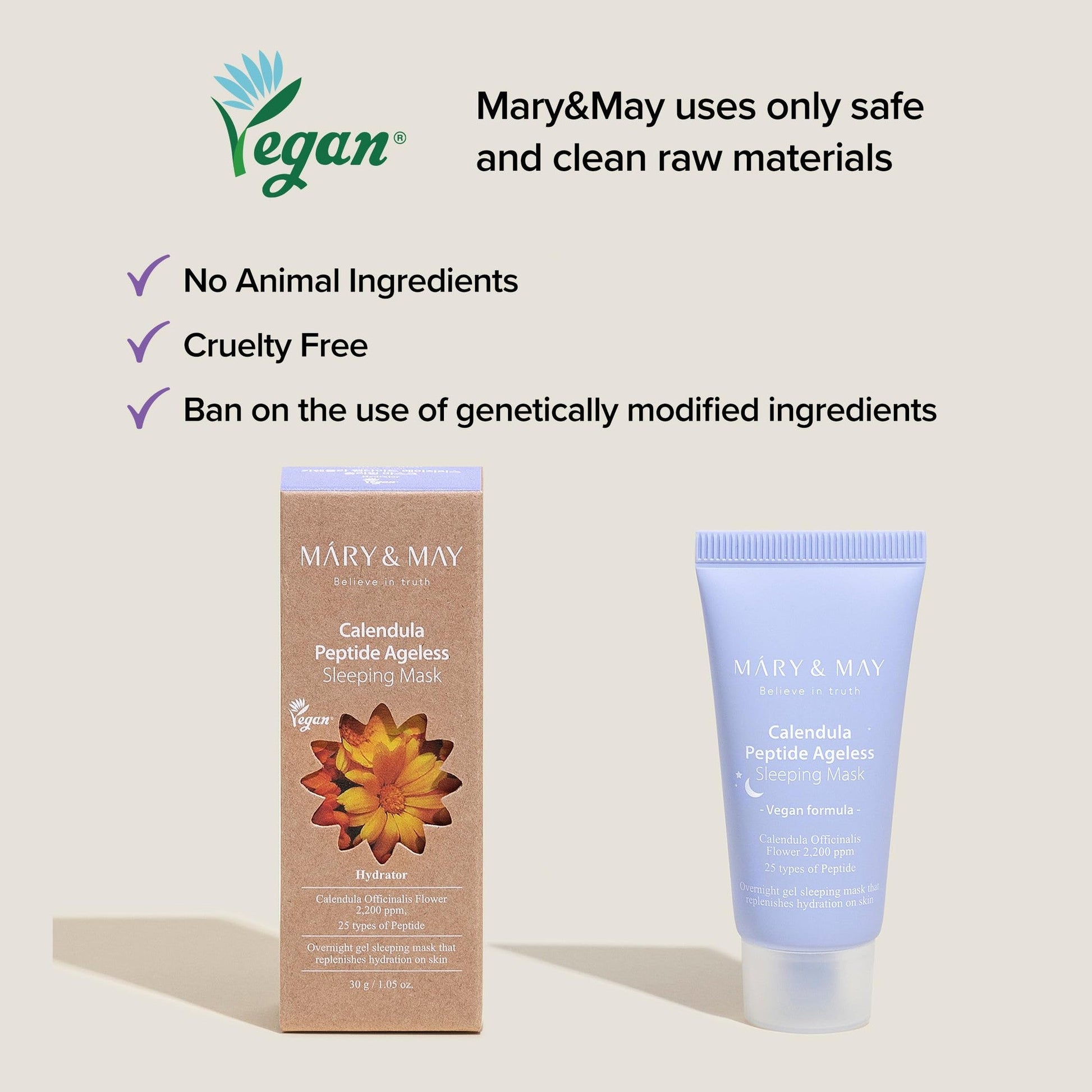 Mary&May Vegan Calendula Peptide Ageless Sleeping Mask - Overnight Hydration Face Gel Mask Korean Facial Mask - Soothing Acne, and Anti-Aging with Ceramide, Hyaluronic Acid, Cica, 1.01 fl.oz. - Medaid International