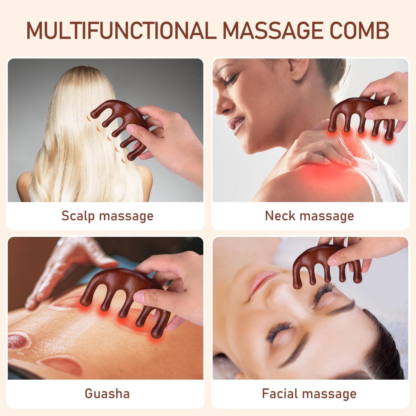 Sandalwood Head Massage Comb - Wide Tooth Scalp Stimulator Gua Sha Comb for Men & Women (Style-A) - Medaid International