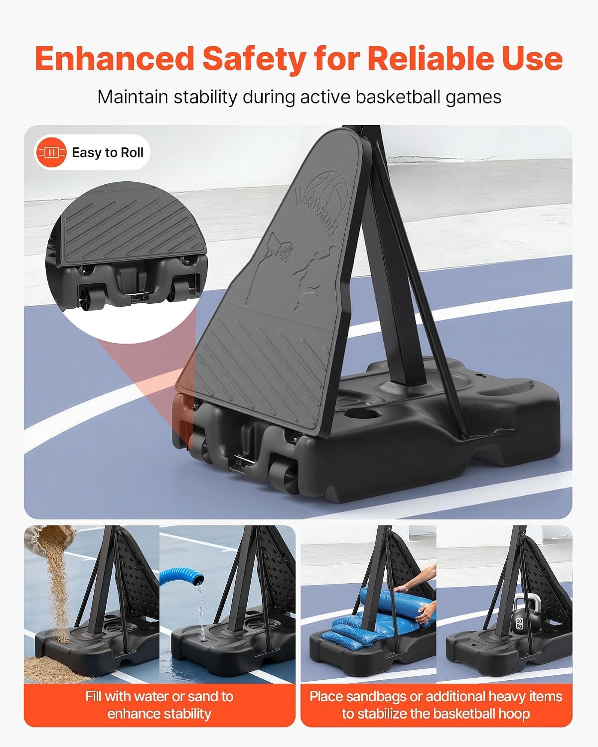 Basketball Hoop, 54 Inch PC Backboard Portable Basketball Goal System, 7.5-10 ft Height Adjustable Indoor Outdoor Hoop with Fillable Base & Wheels for Driveway Backyard Court