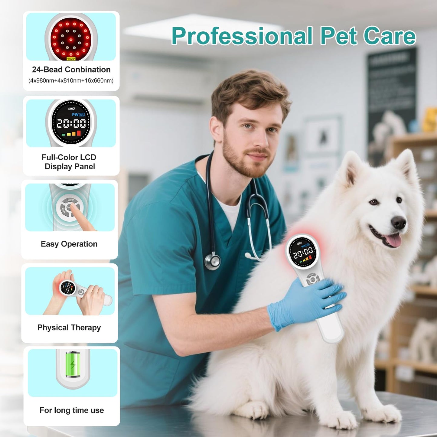 Kdvioo Cold Laser Therapy Device for Dogs, 16pcs 660nm & 4pcs 810nm & 4pcs 980nm Infrared Red Light Therapy Machine for Pain Relief, Arthritis, Spinal, Promote Blood Circulation, for Pets - Medaid International