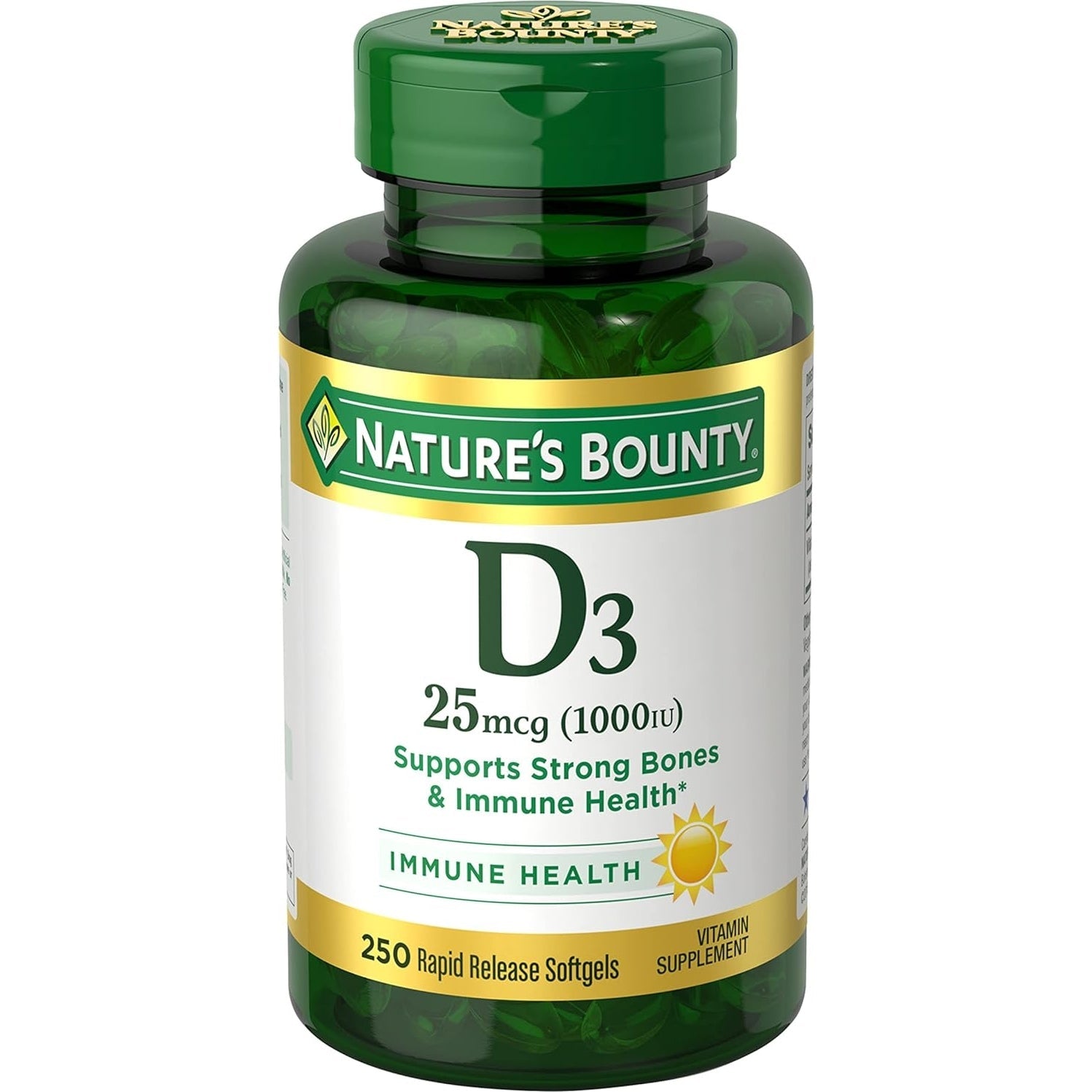 Nature's Bounty Vitamin D3 1000 IU, Immune Support, Helps Maintain Healthy Bones, 250 Rapid Release Softgels - Medaid International
