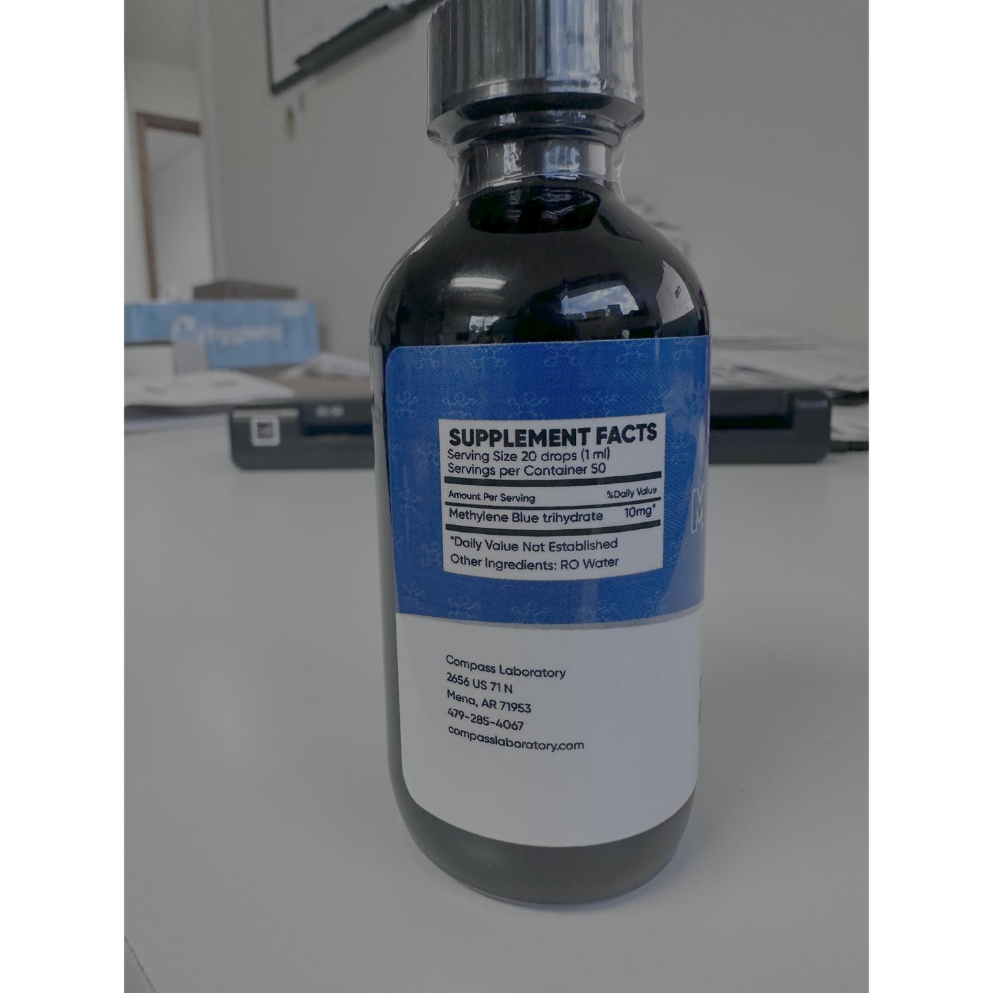 COMPASS LABORATORY Methylene Blue Pharmaceutical Grade, USP Grade, Third-Party Tested Dietary Supplement for Humans, No Formaldehyde, Made in USA (1% 50ml Bottle) - Medaid International
